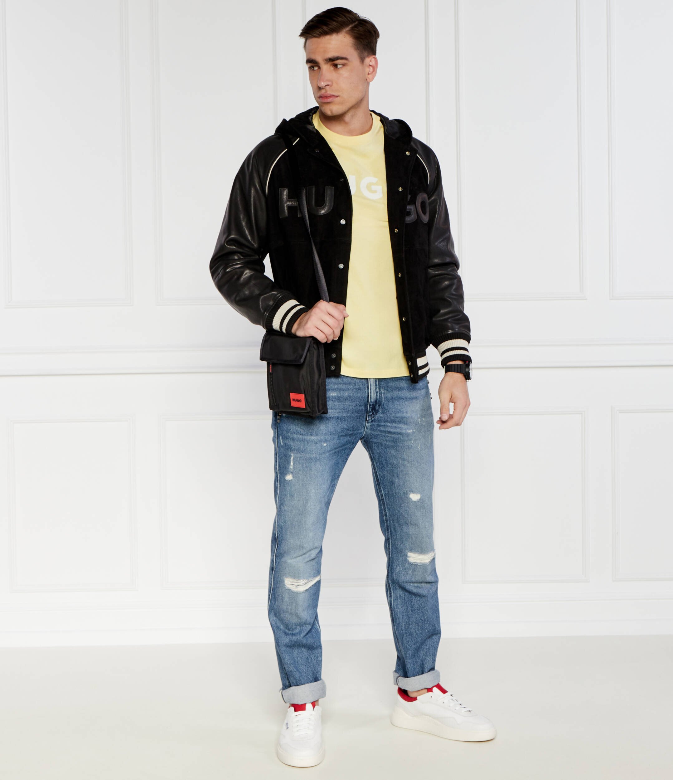 HUGO Geacă bomber Loder | regular fit | piele întoarsă