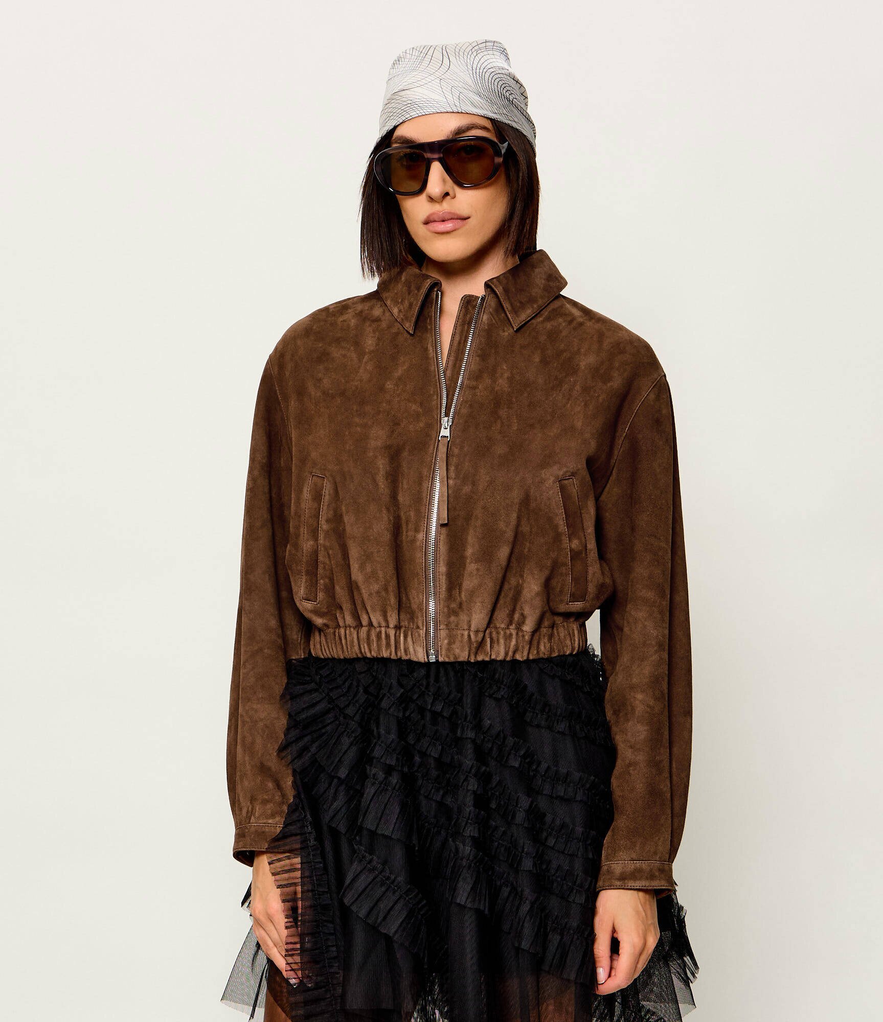 HUGO Geacă Liph | Cropped Fit | piele întoarsă