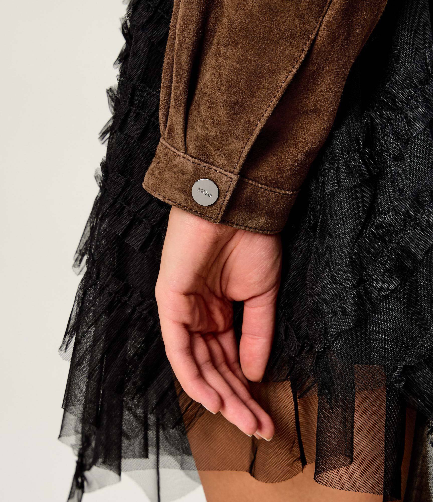 HUGO Geacă Liph | Cropped Fit | piele întoarsă