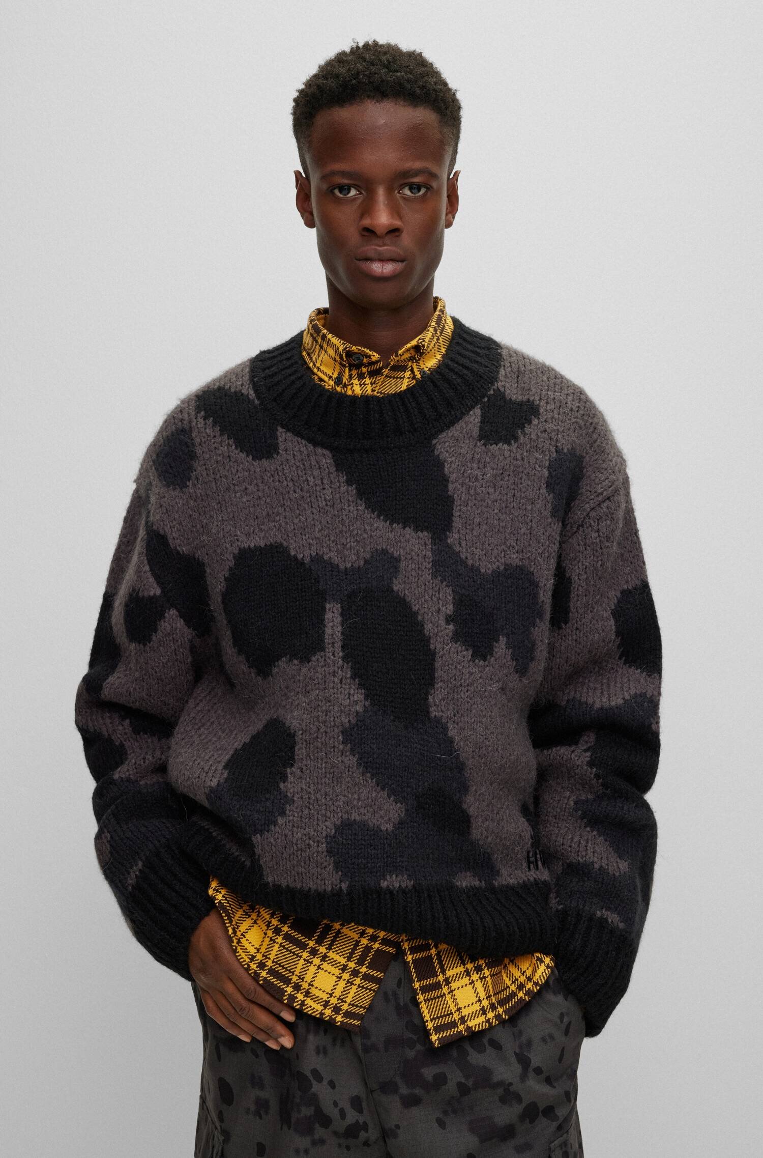 HUGO Pulover Sattiner | Oversize fit cu adaos de lână