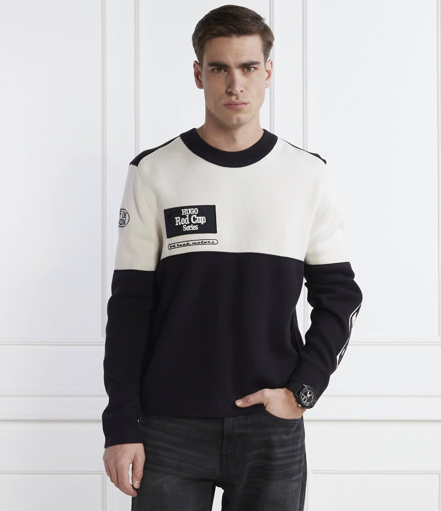 HUGO Pulover soccar | Regular Fit cu adaos de lână