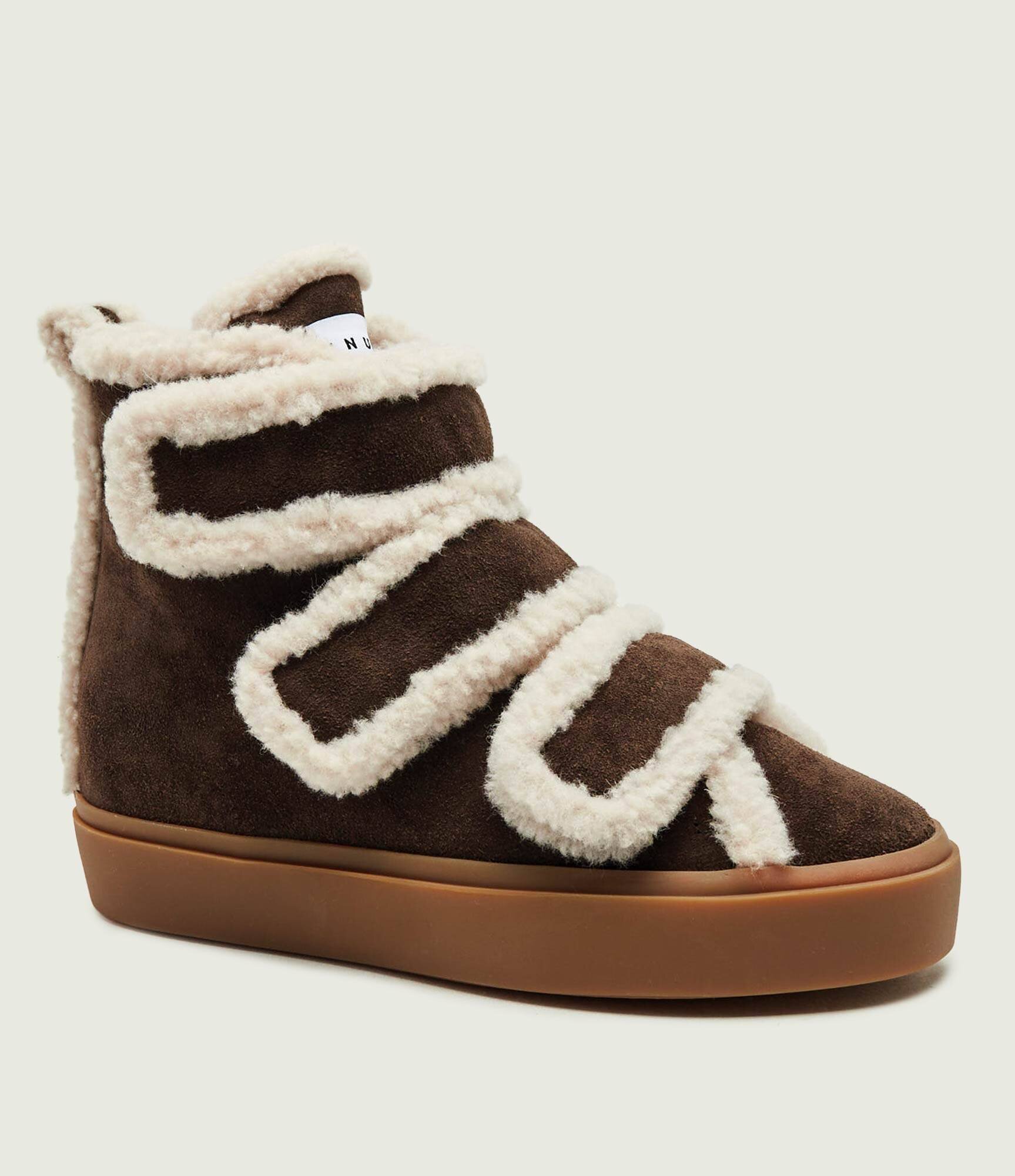 Inuikii Căptușite botine cu platformă Velcro Wedge | piele întoarsă | shearling cu adaos de lână