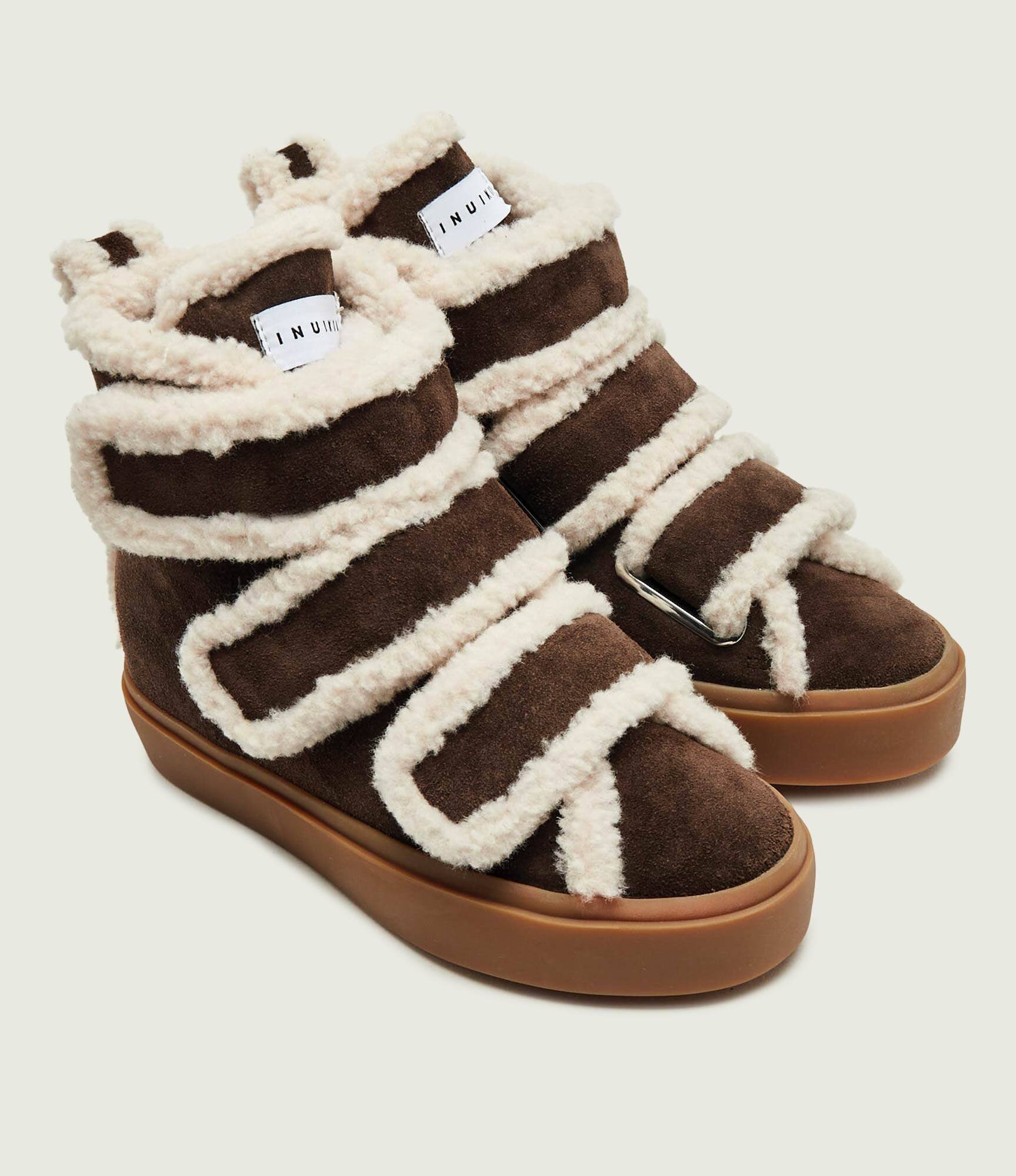 Inuikii Căptușite botine cu platformă Velcro Wedge | piele întoarsă | shearling cu adaos de lână