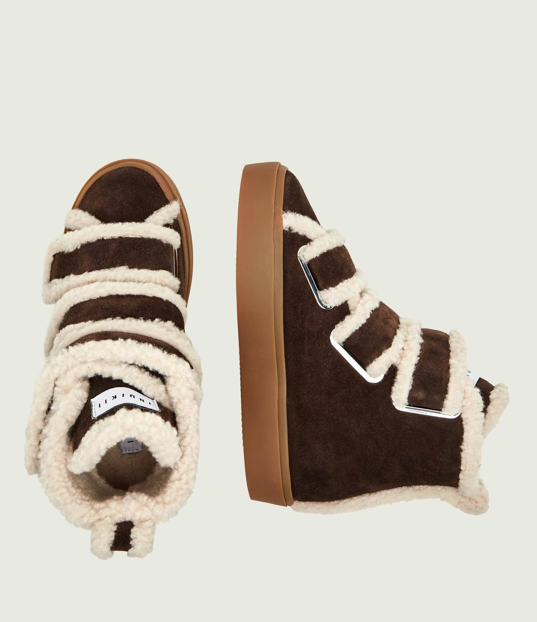 Inuikii Căptușite botine cu platformă Velcro Wedge | piele întoarsă | shearling cu adaos de lână