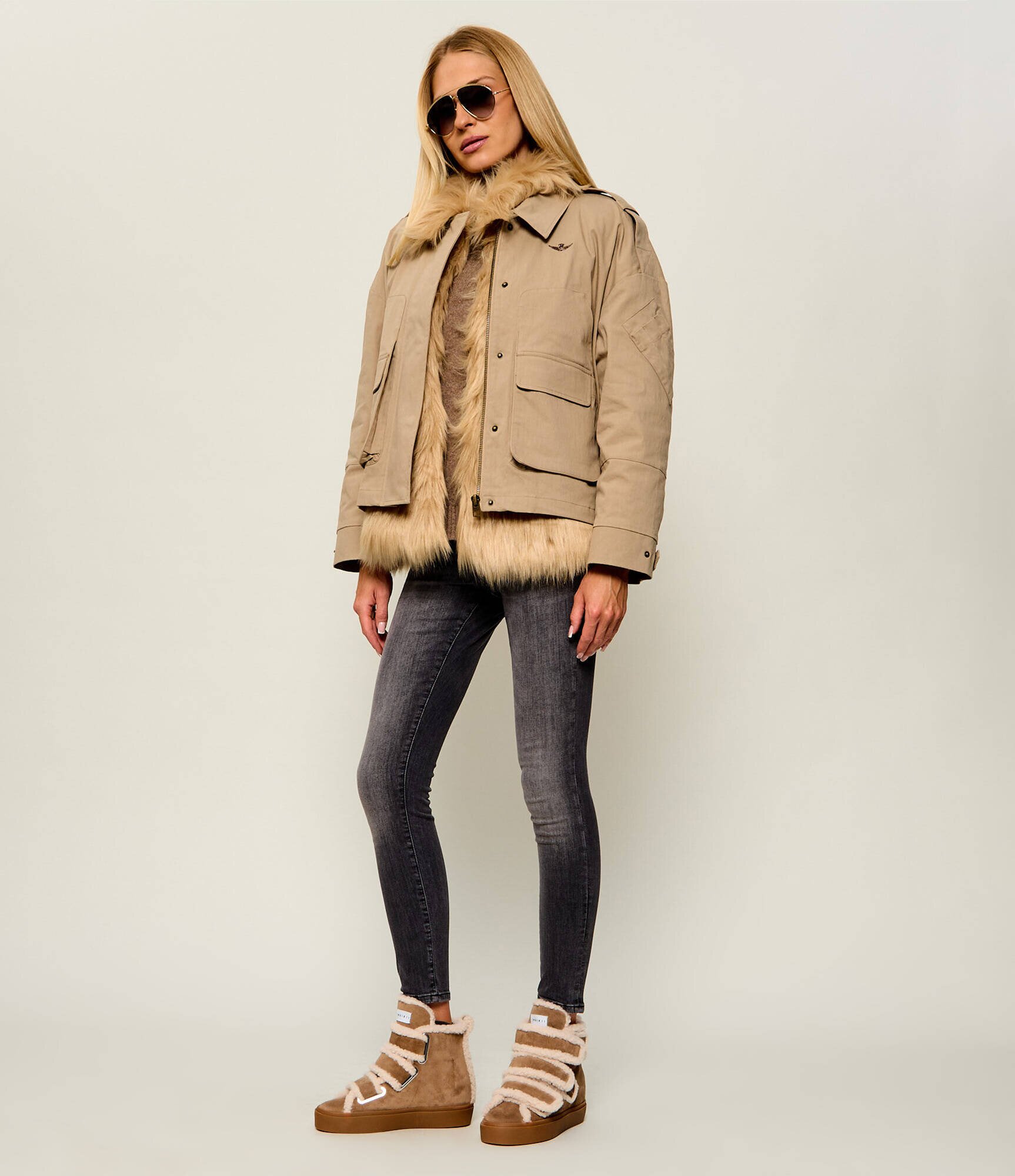 Inuikii Căptușite botine cu platformă Velcro Wedge | piele întoarsă | shearling cu adaos de lână