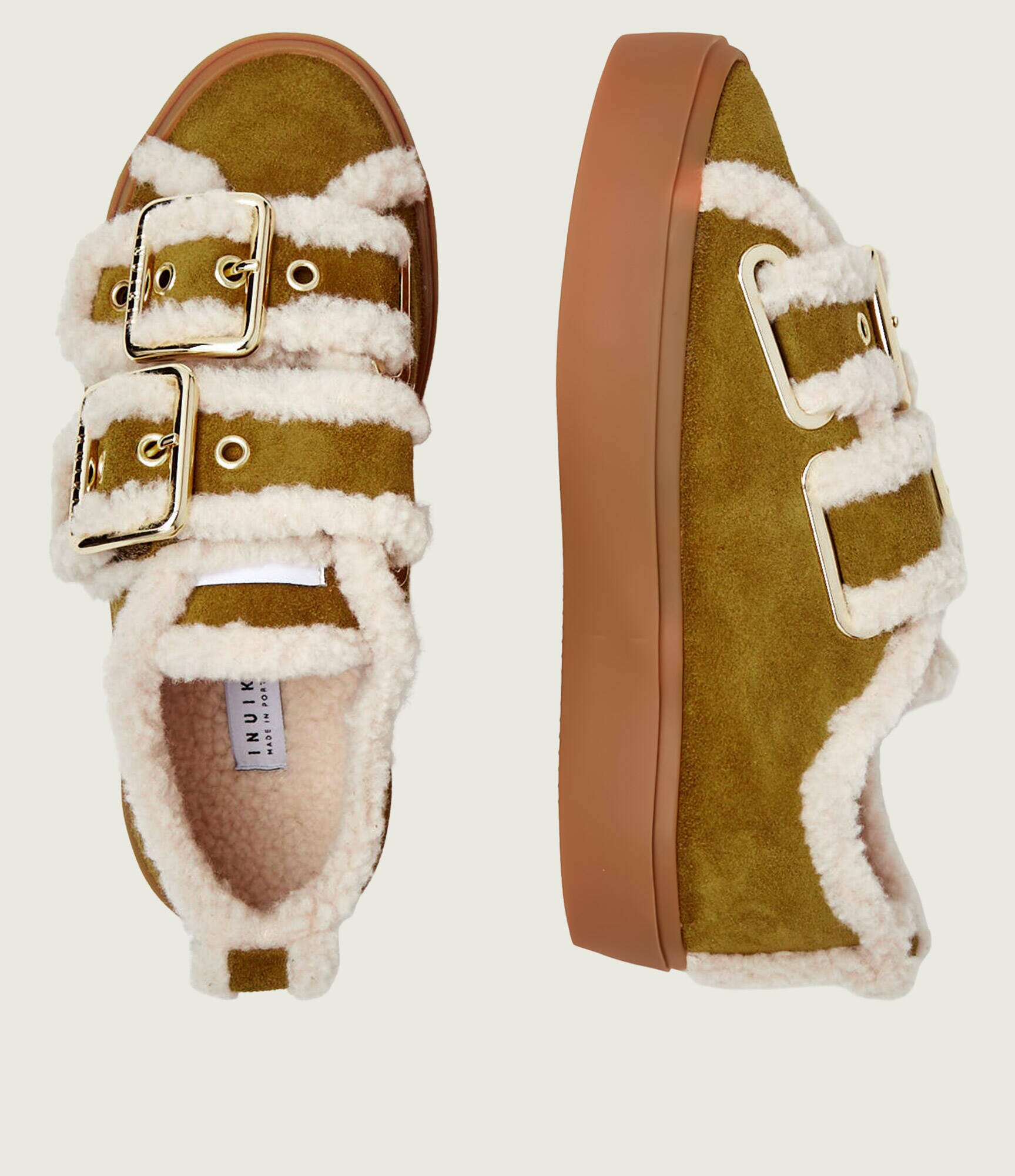 Inuikii Căptușite sneakers Low Velcro Buckle | piele întoarsă | shearling
