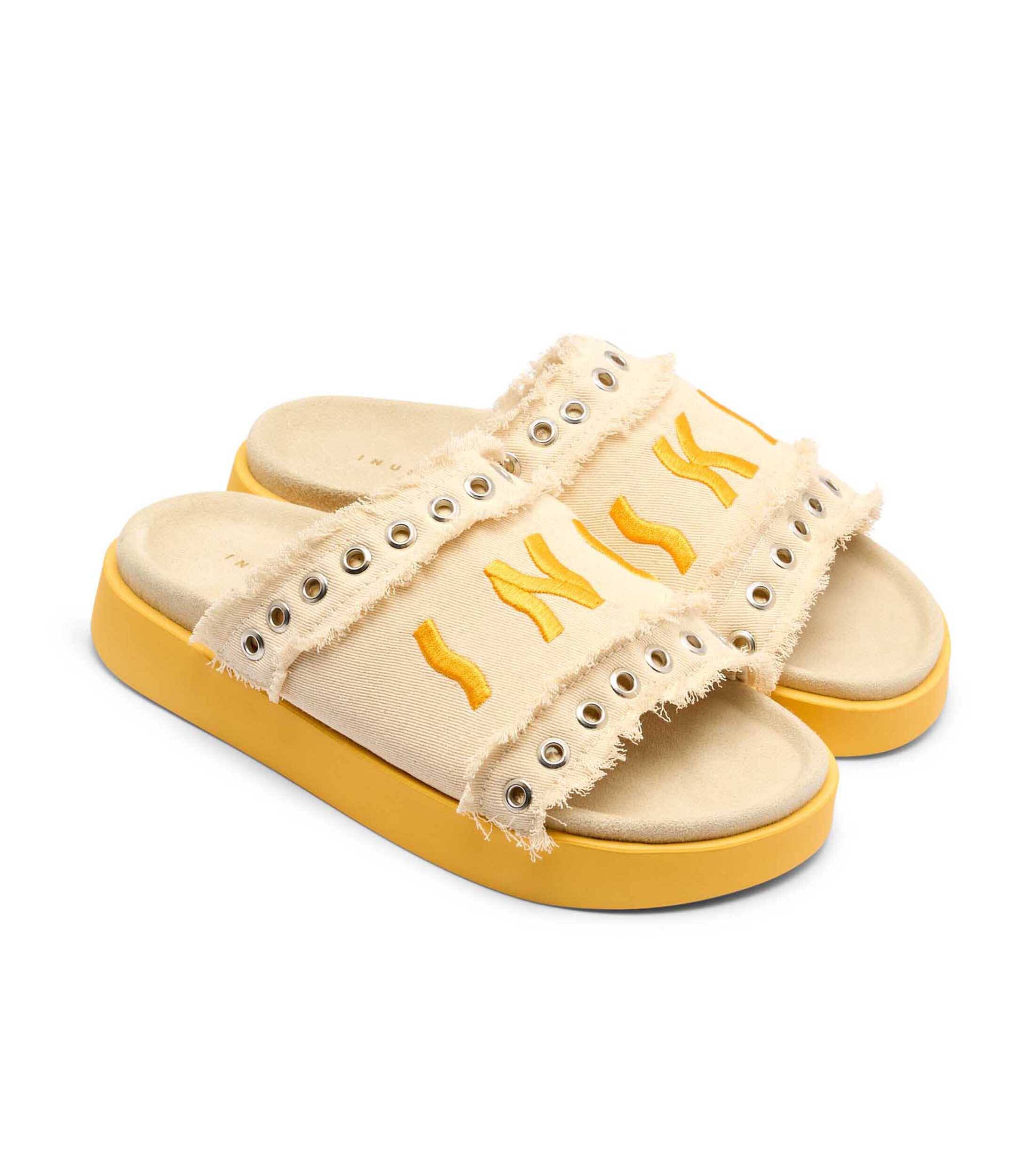 Inuikii Șlapi Frayed Denim Low cu adaos de piele