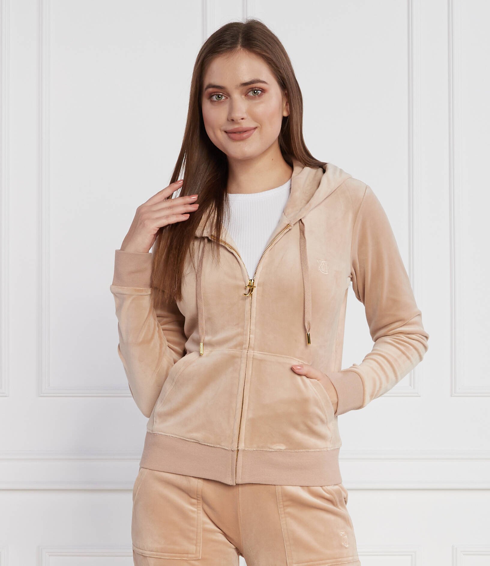 Juicy Couture Hanorac Robertson Classic Velour Zip Trough Hoodie GOLD HW | Regular Fit