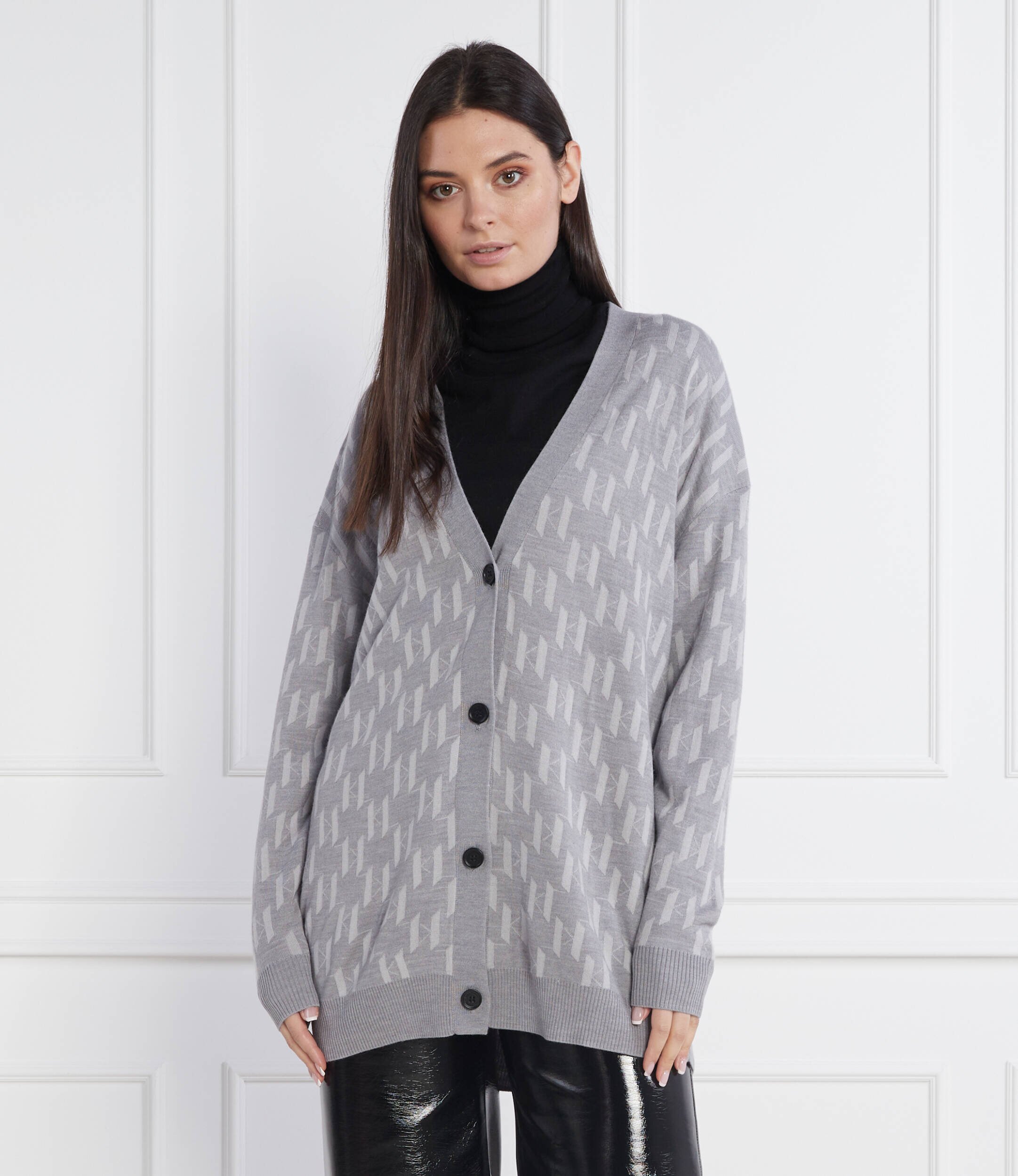 Karl Lagerfeld Cardigan | Longline Fit cu adaos de lână