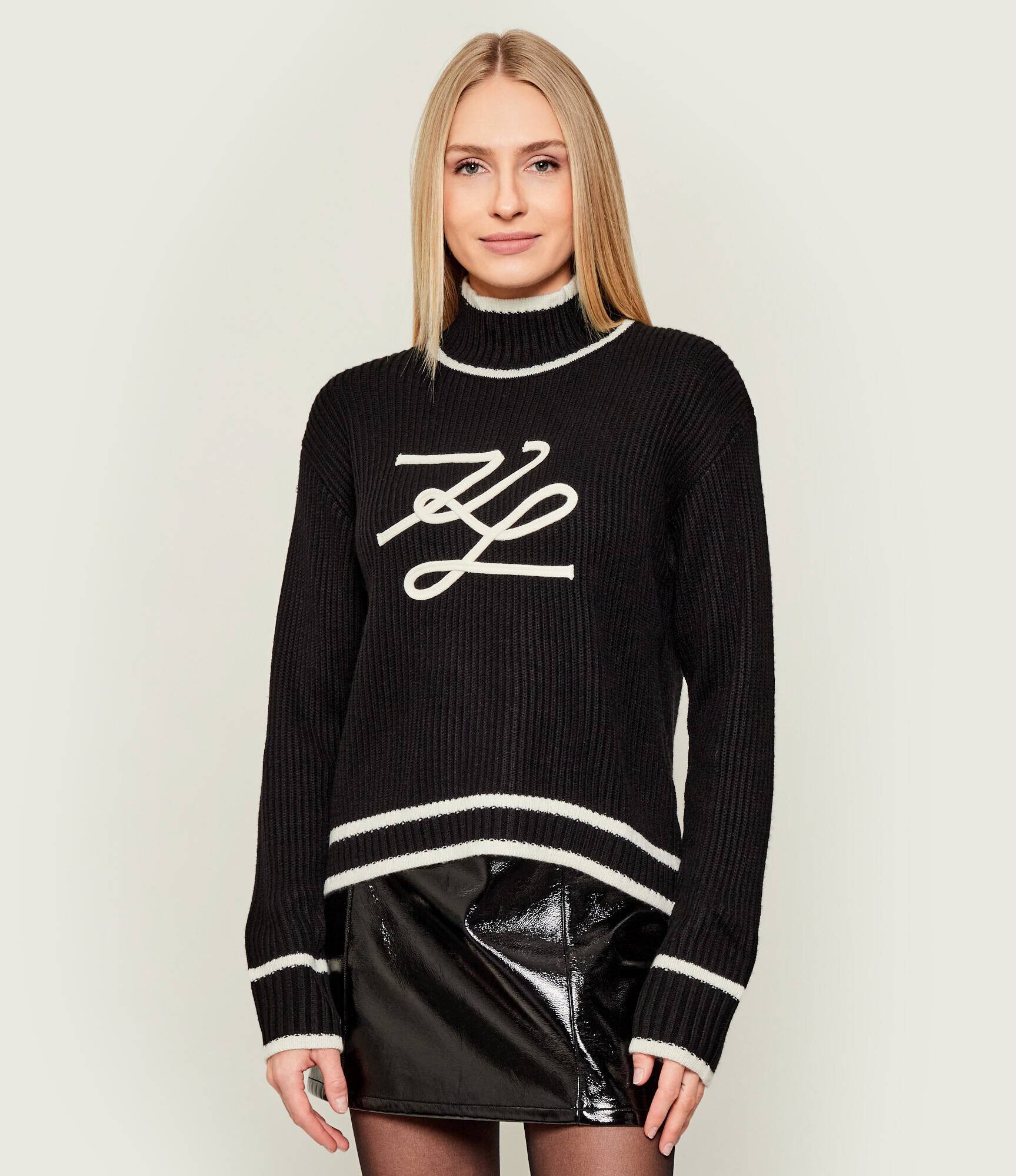 Karl Lagerfeld Guler înalt Soutache Autograph | Loose fit cu adaos de lână