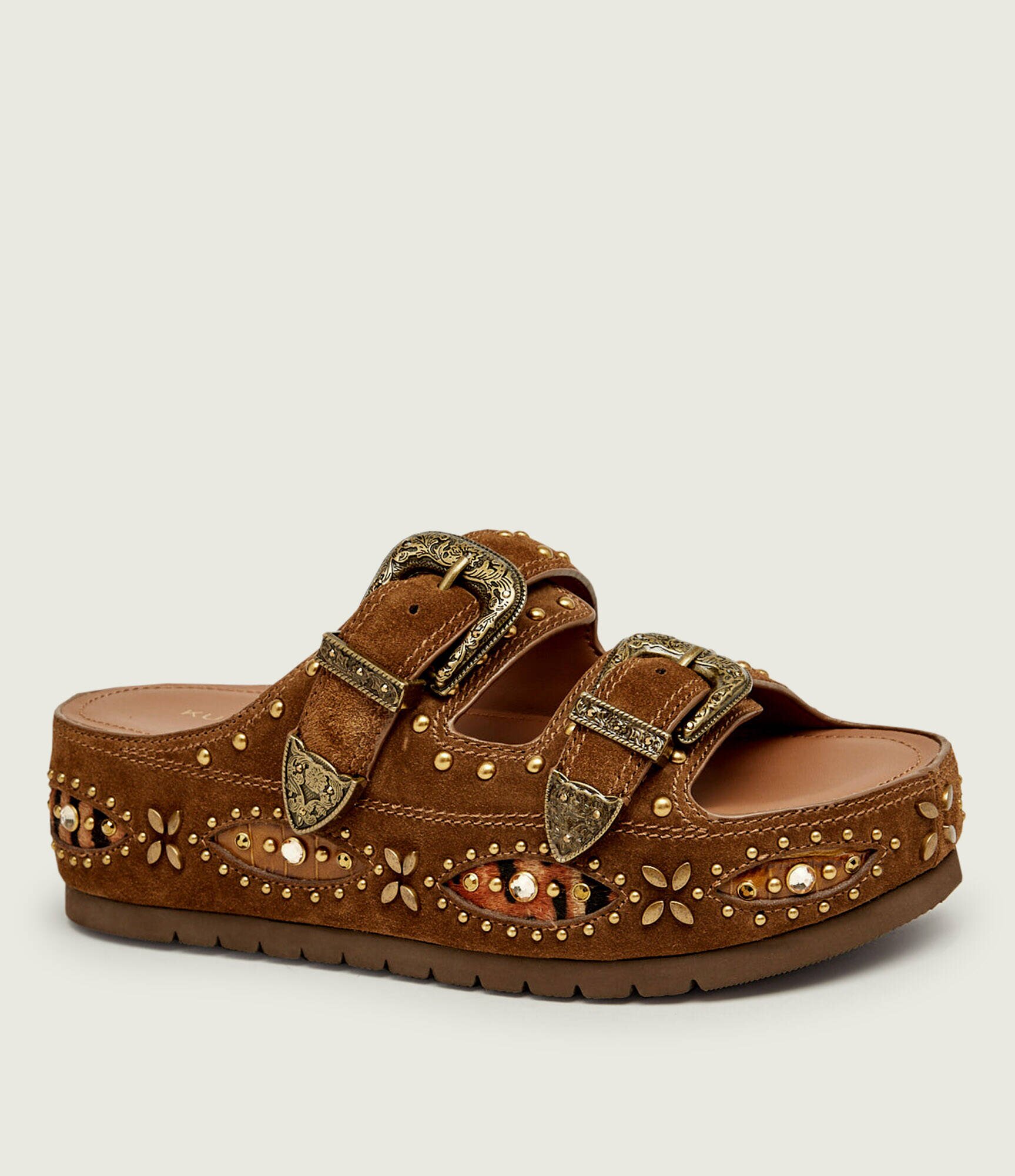 Kurt Geiger Șlapi Western Buckle | piele întoarsă