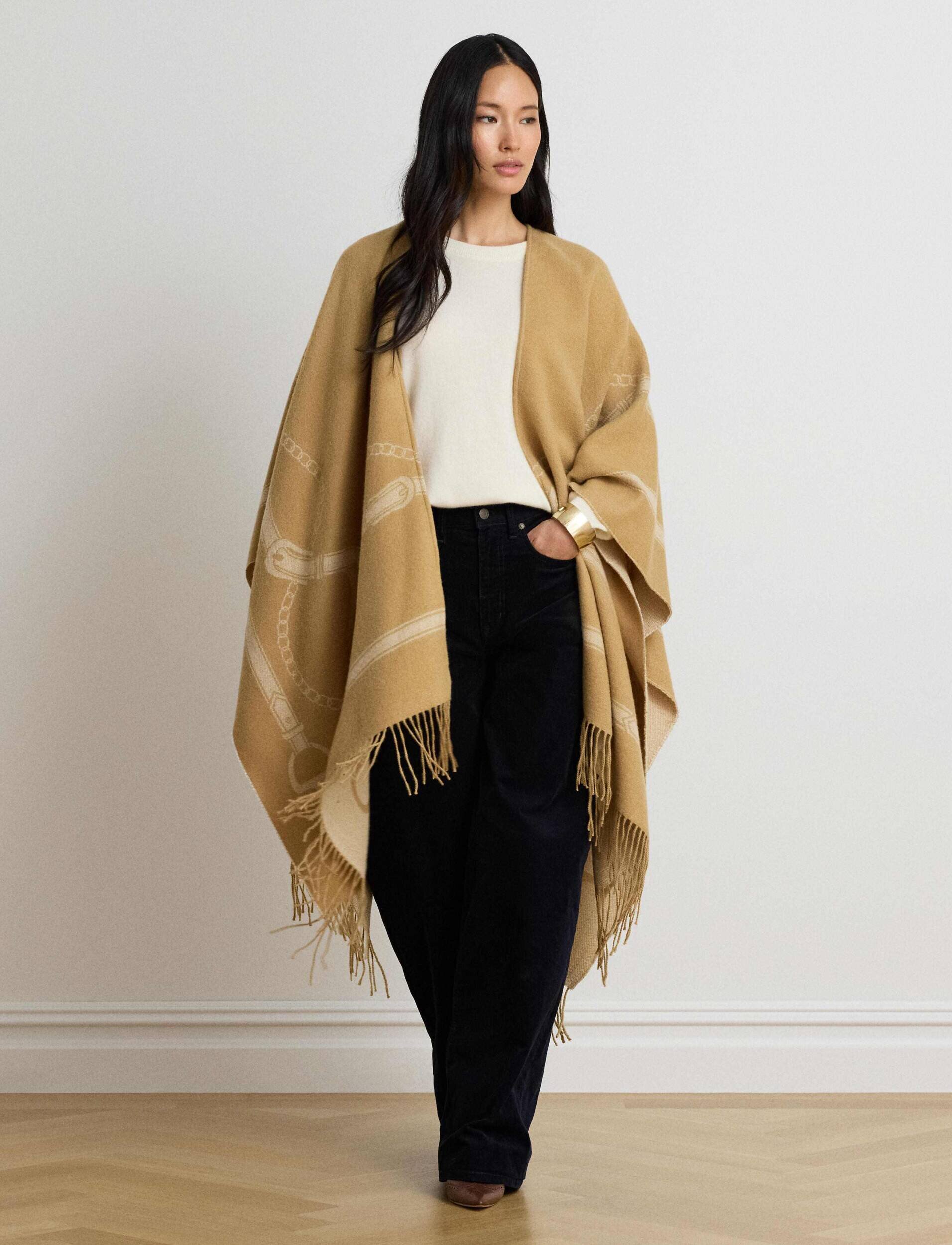 Lauren Ralph Lauren Cu două fețe poncho | Loose fit cu adaos de lână