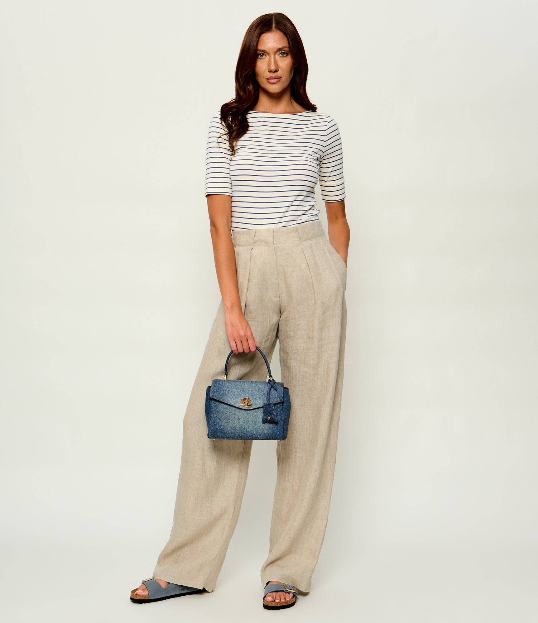 Lauren Ralph Lauren Denim cufăr Farrah cu adaos de piele