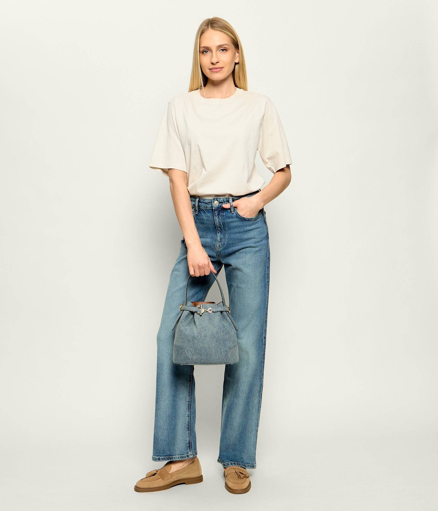 Lauren Ralph Lauren Denim geantă tip sac Blaike cu adaos de piele