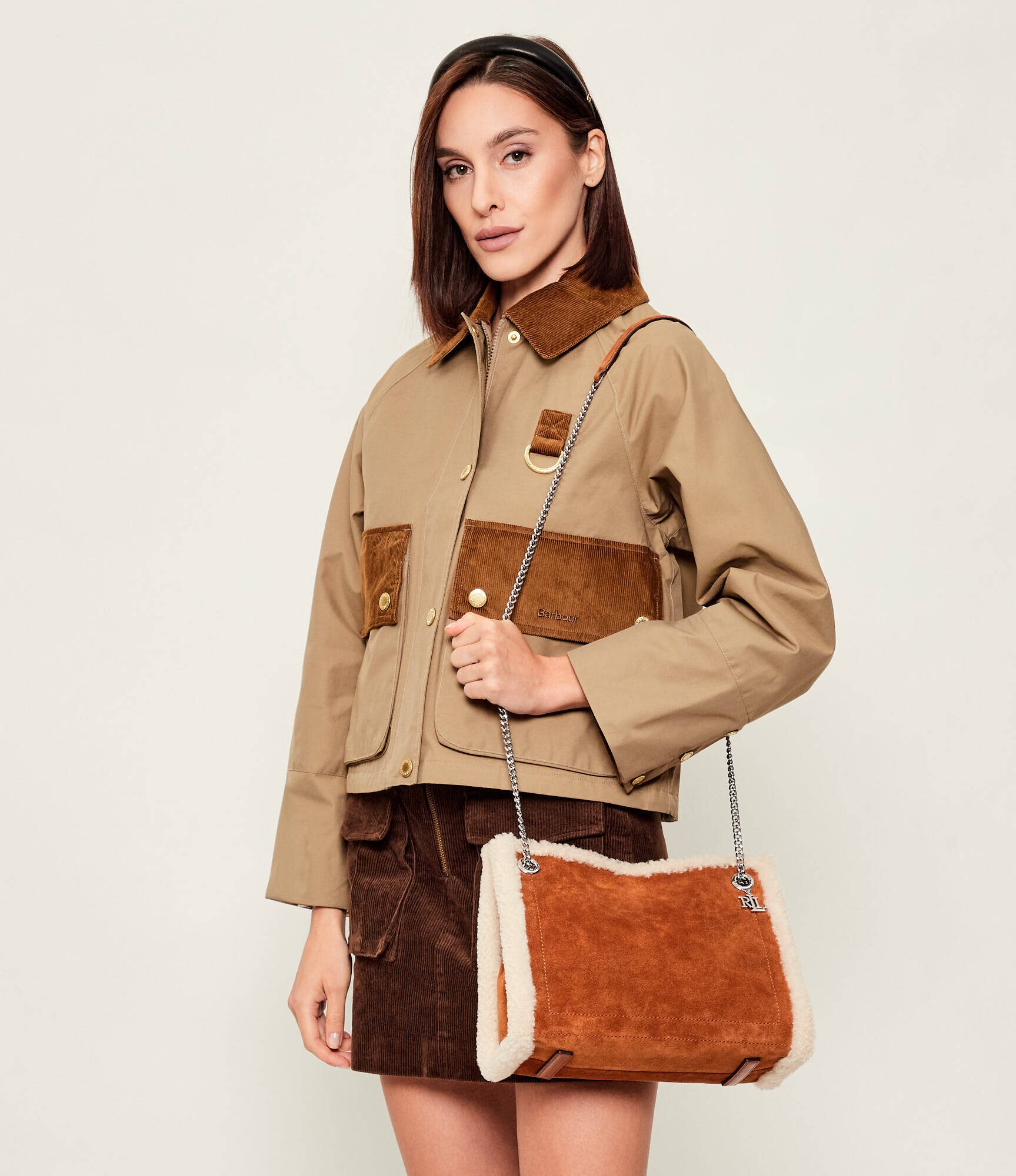 Lauren Ralph Lauren Geantă pe umăr Bradley | shearling | piele întoarsă