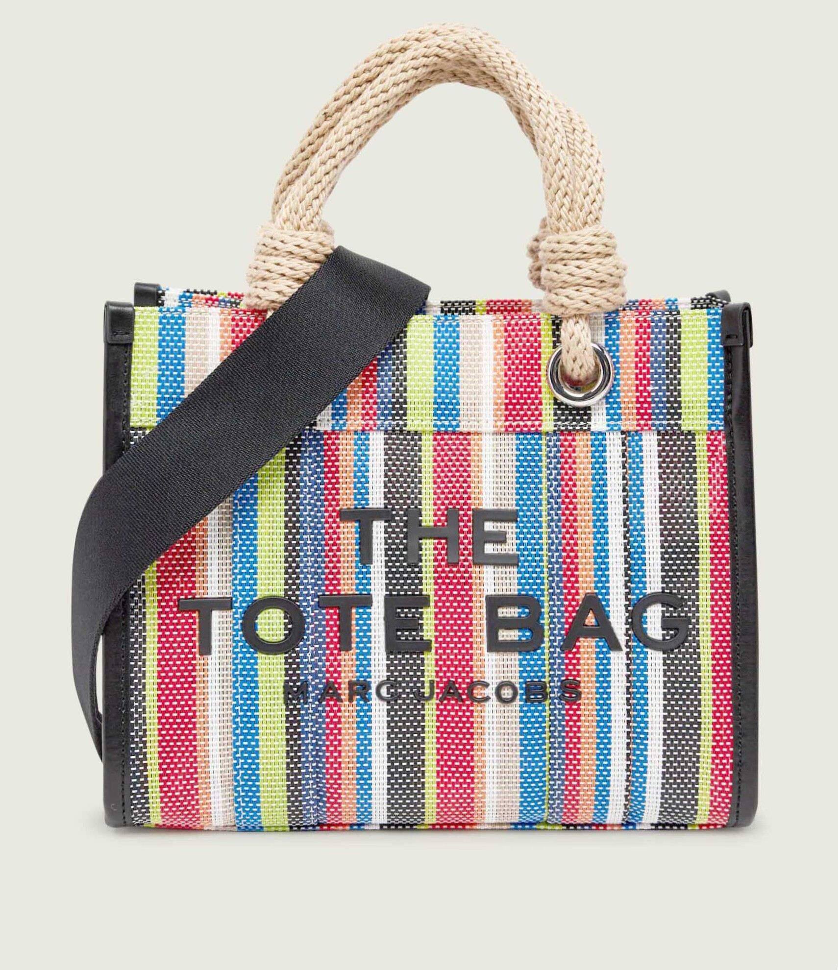 MARC JACOBS Cufăr The Stripe Mesh Small Tote Bag cu adaos de piele
