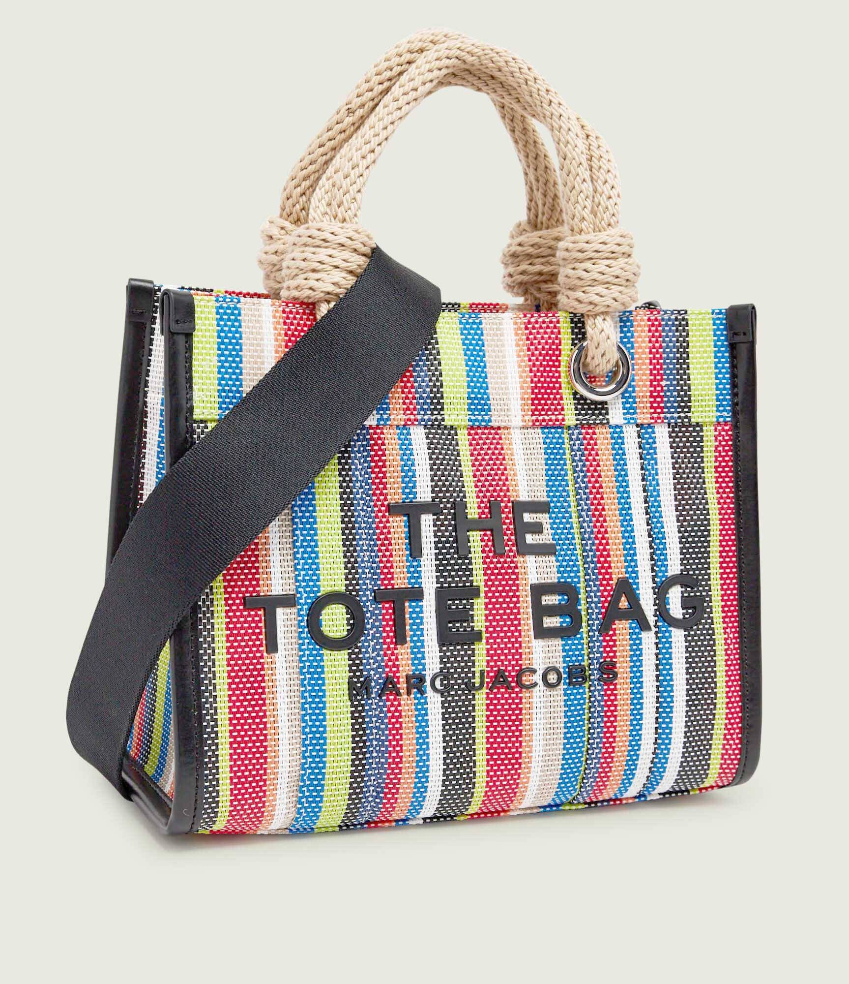 MARC JACOBS Cufăr The Stripe Mesh Small Tote Bag cu adaos de piele