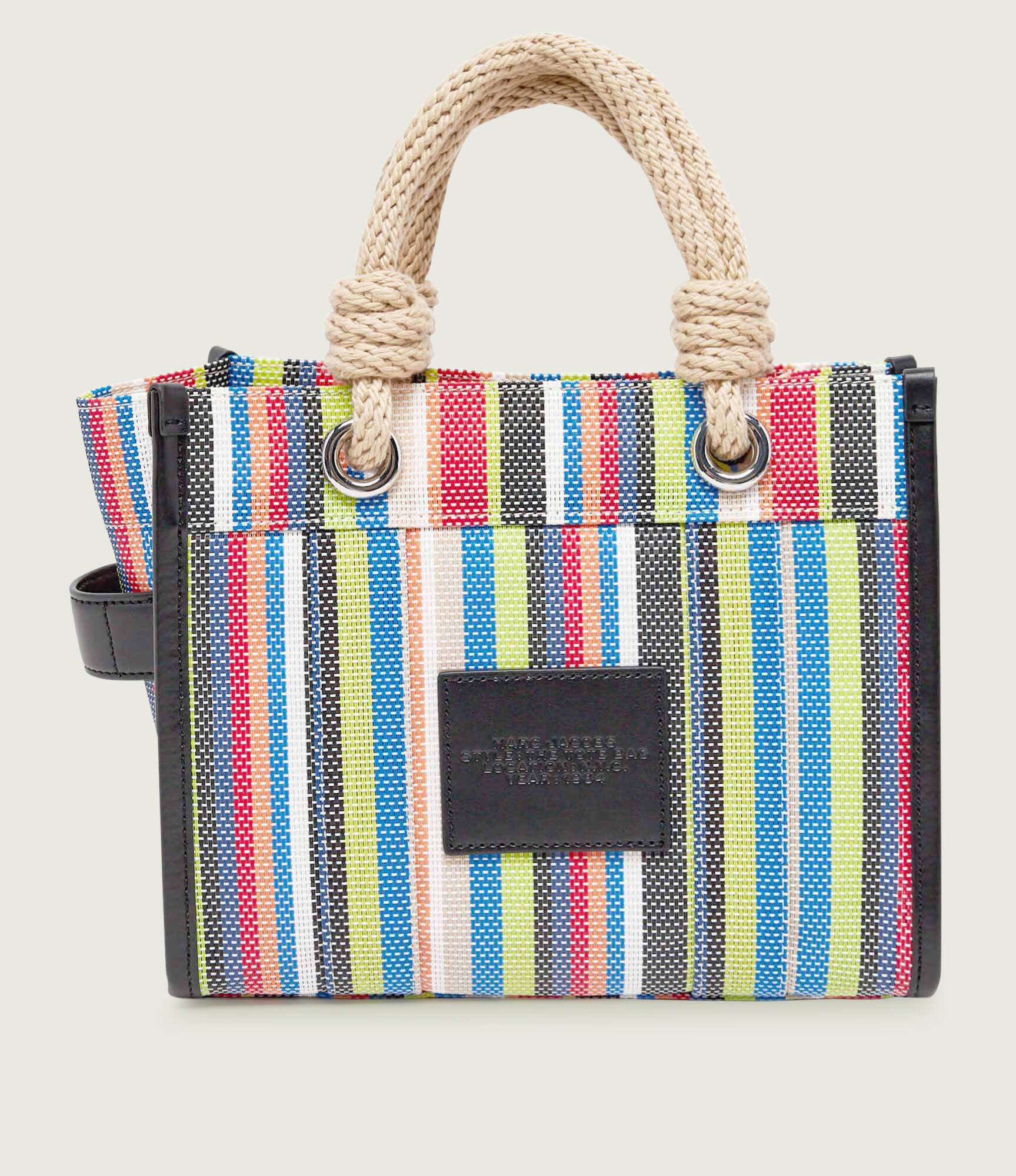 MARC JACOBS Cufăr The Stripe Mesh Small Tote Bag cu adaos de piele