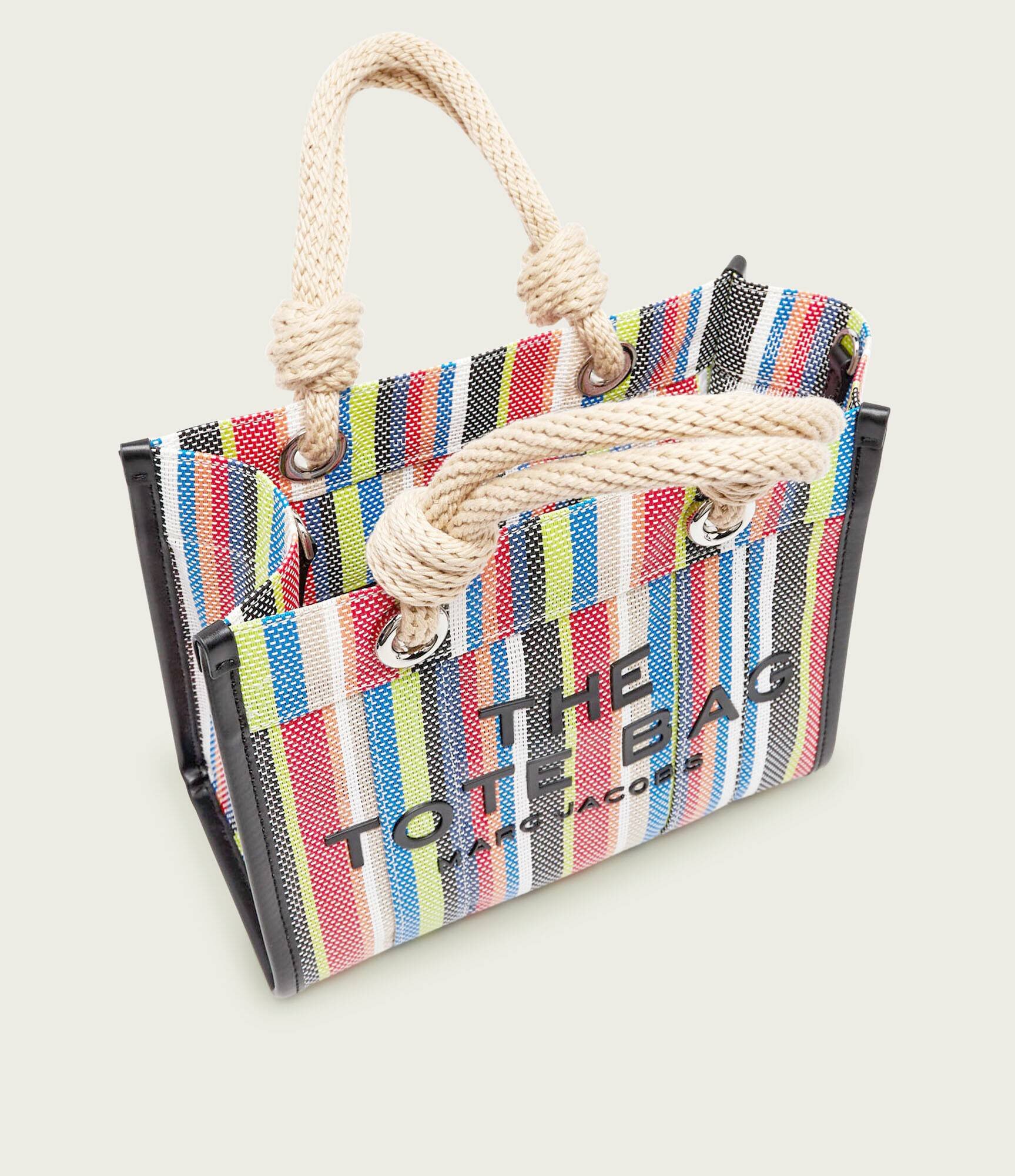MARC JACOBS Cufăr The Stripe Mesh Small Tote Bag cu adaos de piele