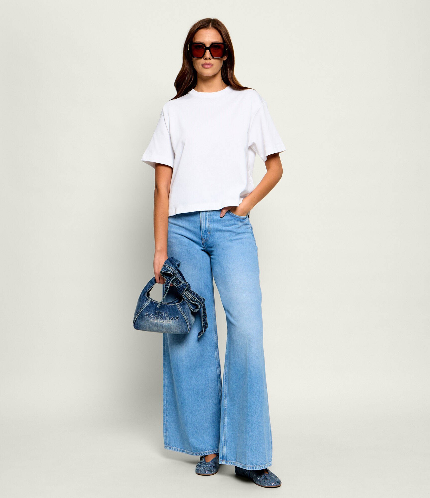 MARC JACOBS De blugi geantă pe umăr The Bow Denim Mini Sack Bag