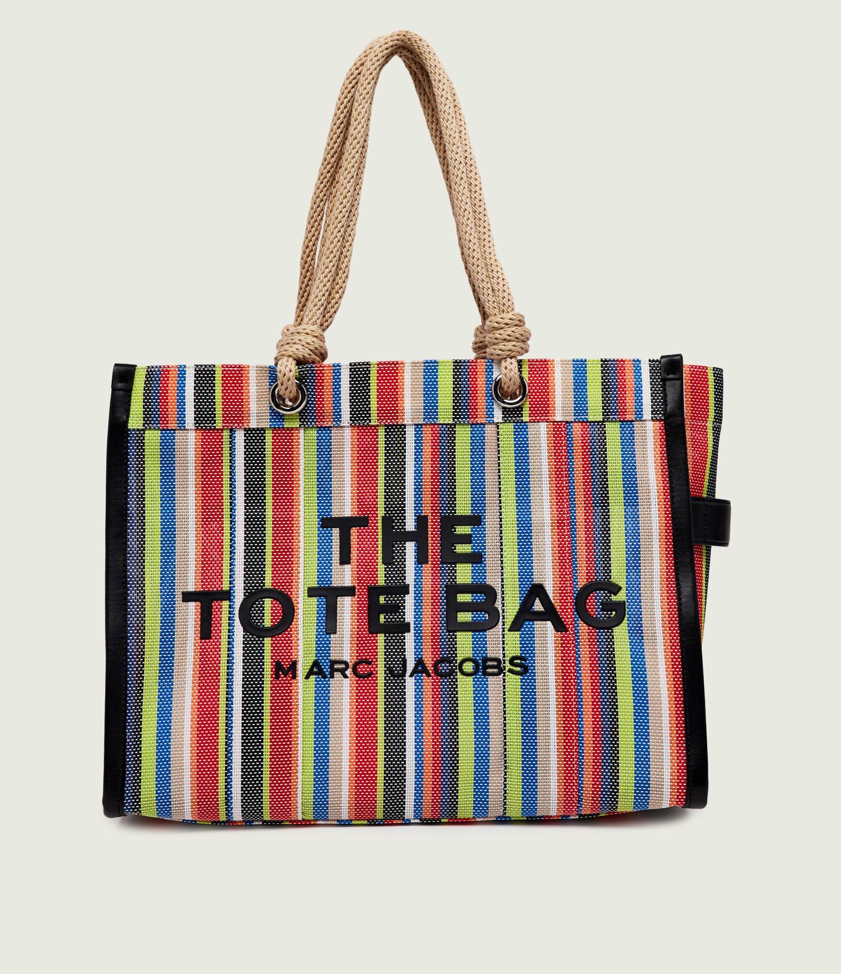 MARC JACOBS Geantă de plajă The Stripe Mesh Large Tote Bag cu adaos de piele