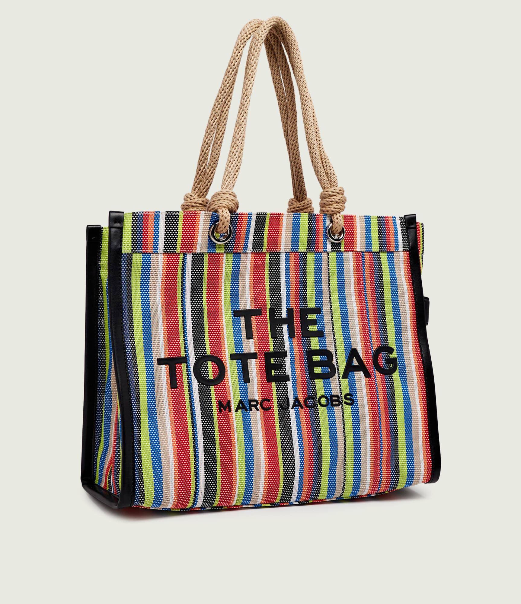 MARC JACOBS Geantă de plajă The Stripe Mesh Large Tote Bag cu adaos de piele