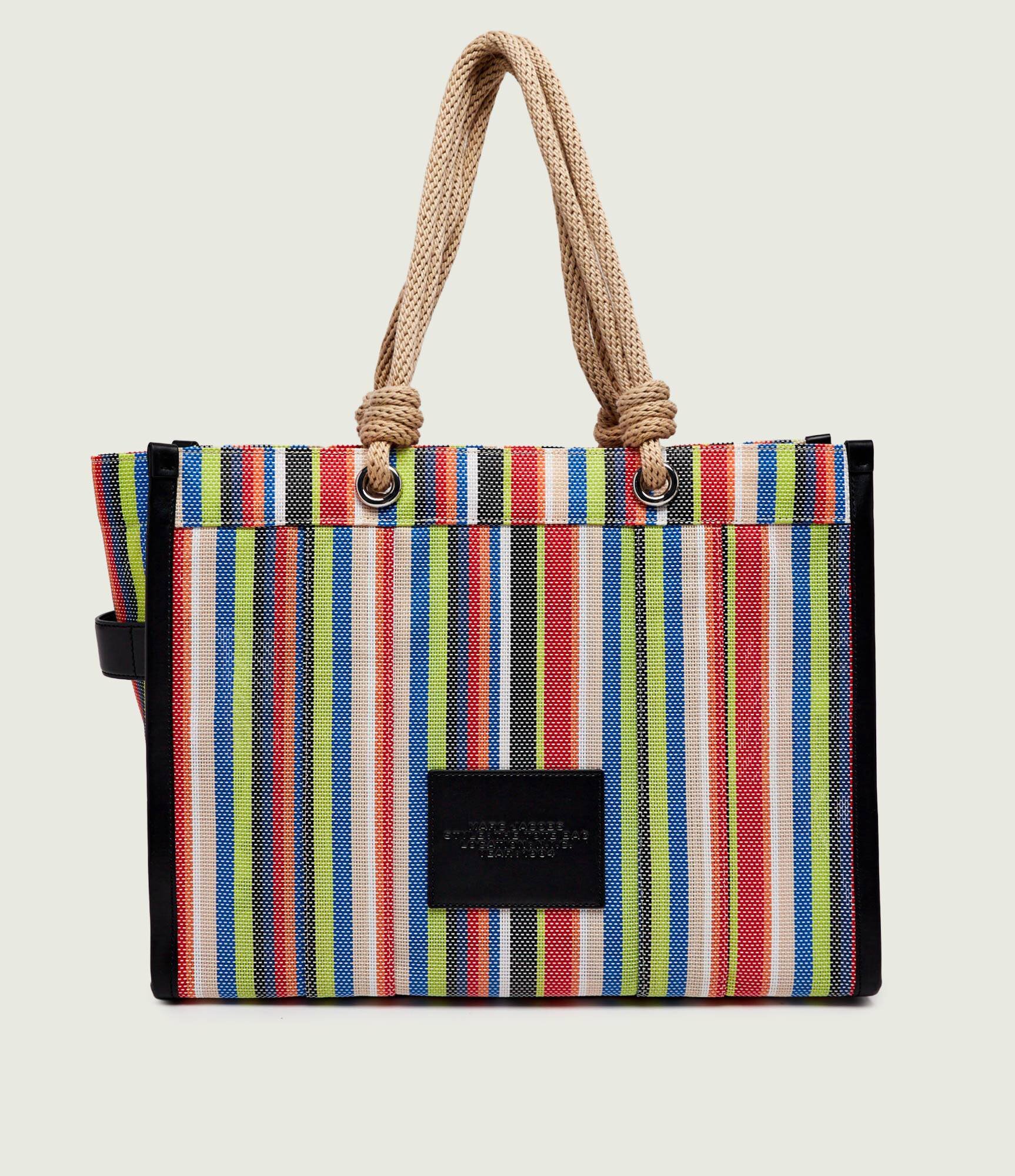 MARC JACOBS Geantă de plajă The Stripe Mesh Large Tote Bag cu adaos de piele