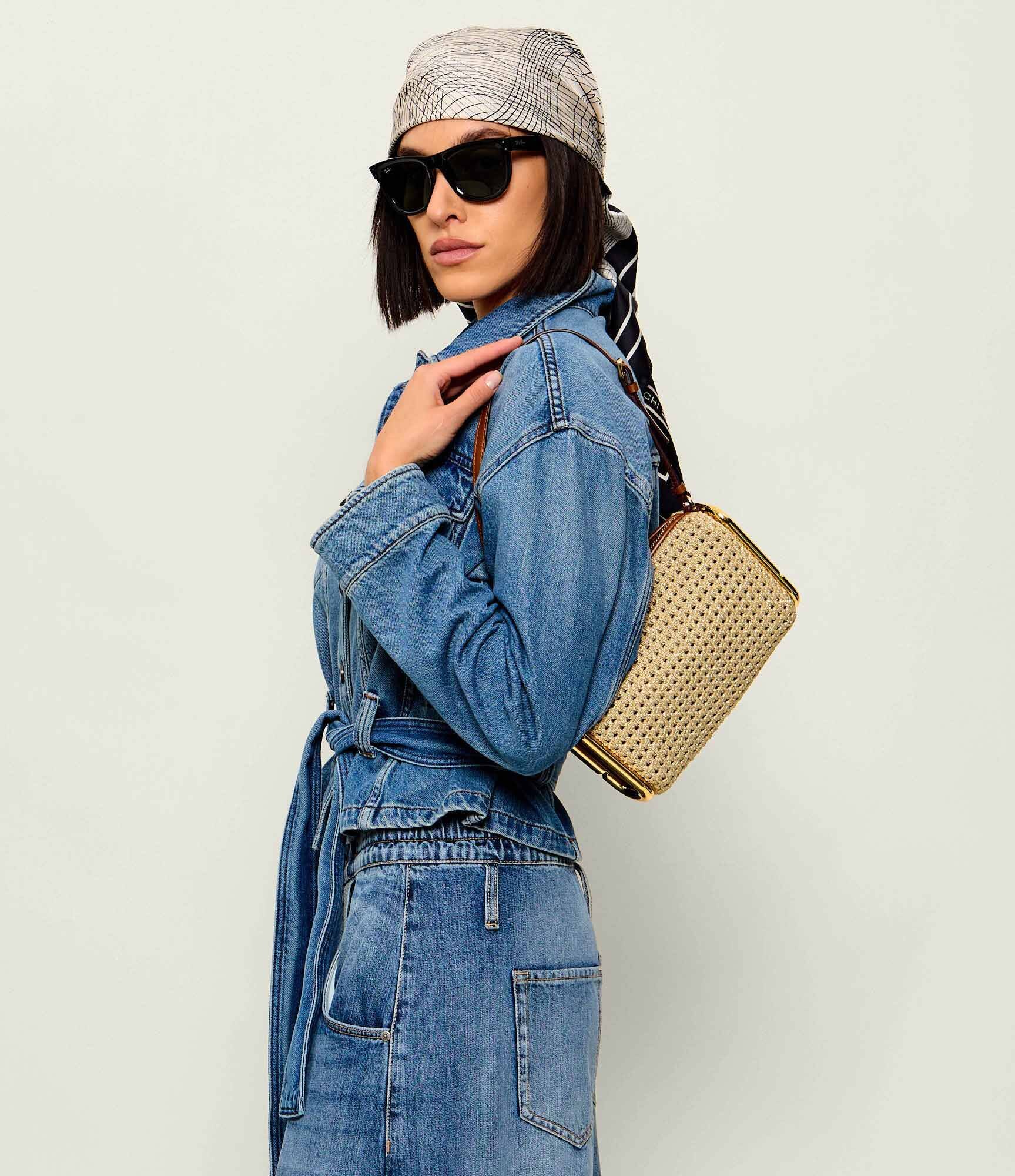 MARC JACOBS Geantă pe umăr Scene Small Shoulder Bag In Crochet cu adaos de piele
