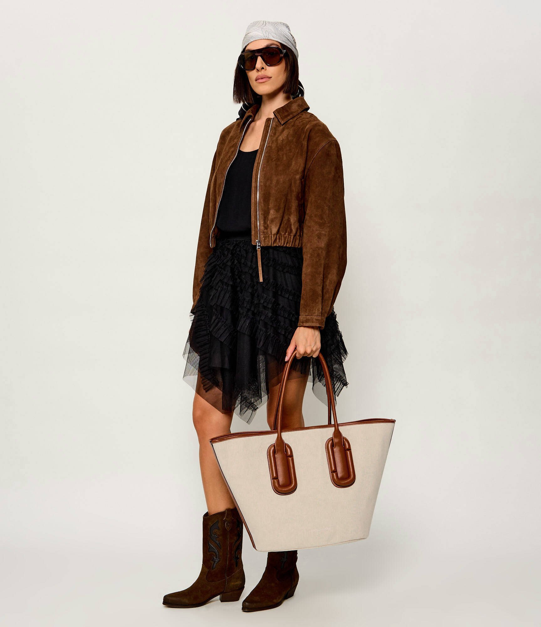 MARC JACOBS Geantă shopper Babe Tote In Canvas cu adaos de piele