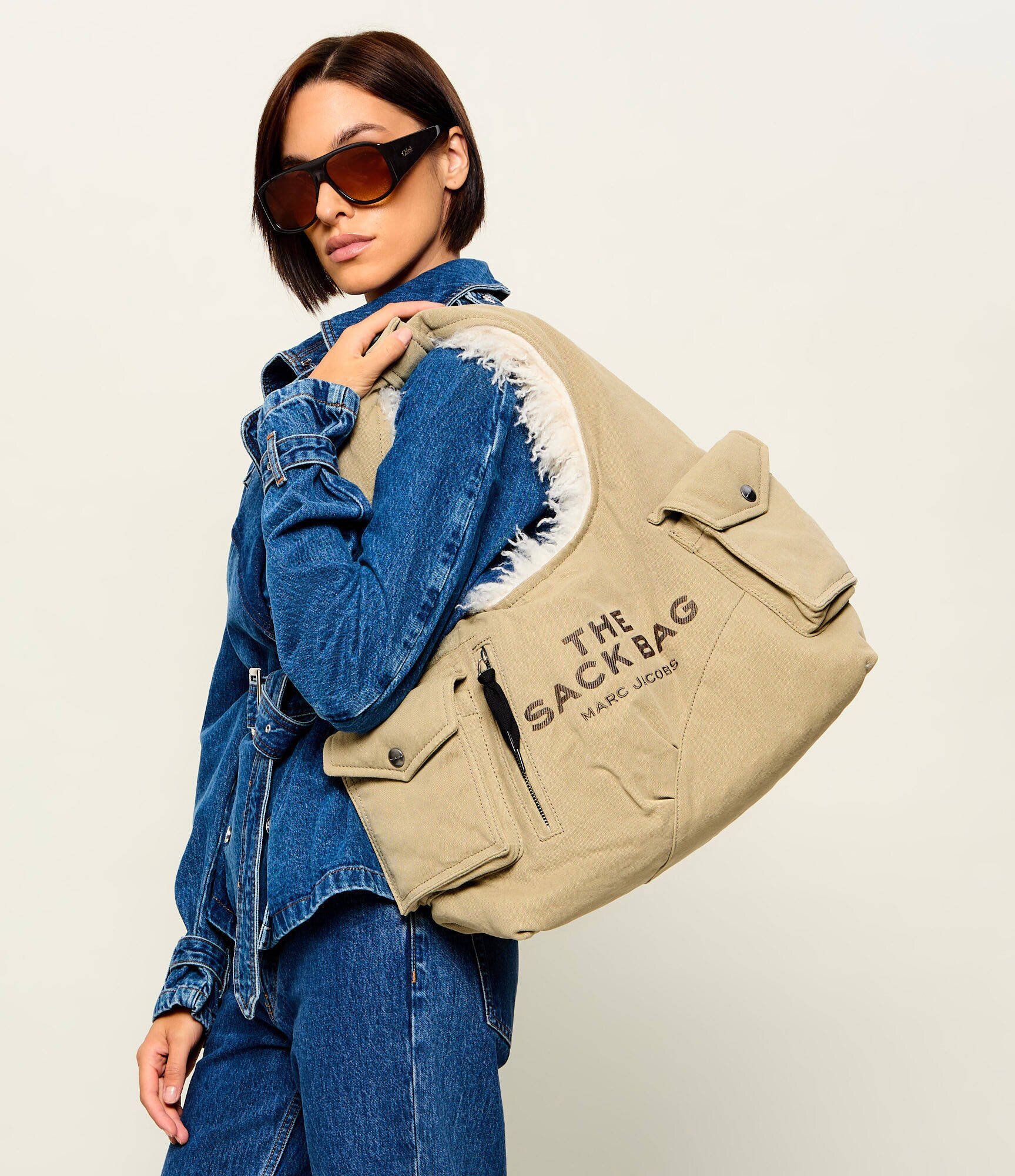 MARC JACOBS Hobo Sack Bag In Cargo Fur Canvas | shearling