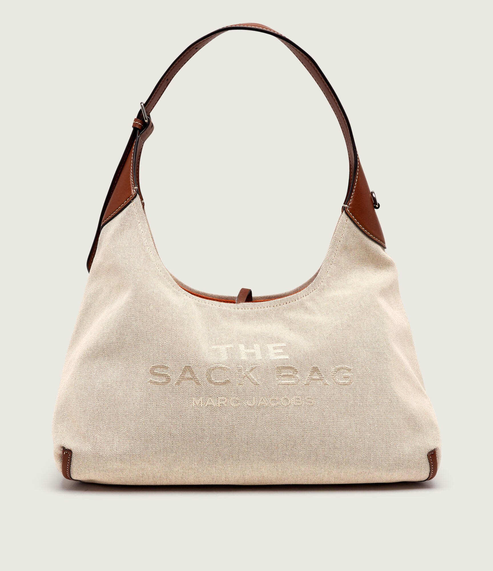 MARC JACOBS Hobo The Leather-Trim Canvas Belted Sack Bag cu adaos de piele