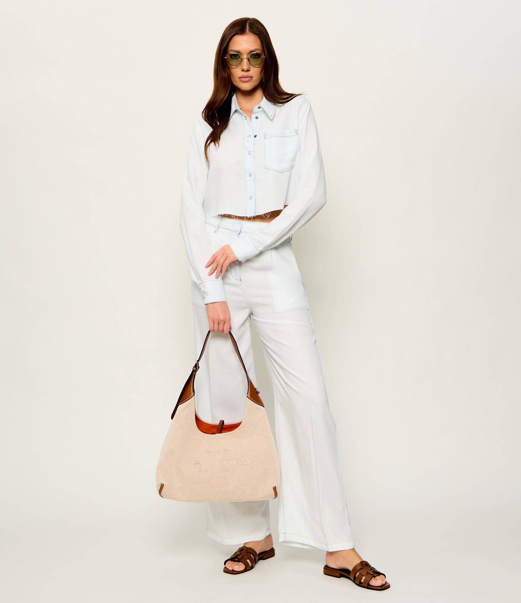 MARC JACOBS Hobo The Leather-Trim Canvas Belted Sack Bag cu adaos de piele