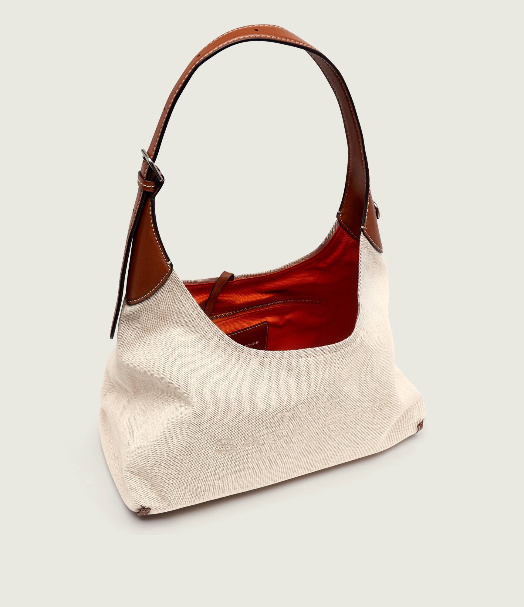 MARC JACOBS Hobo The Leather-Trim Canvas Belted Sack Bag cu adaos de piele
