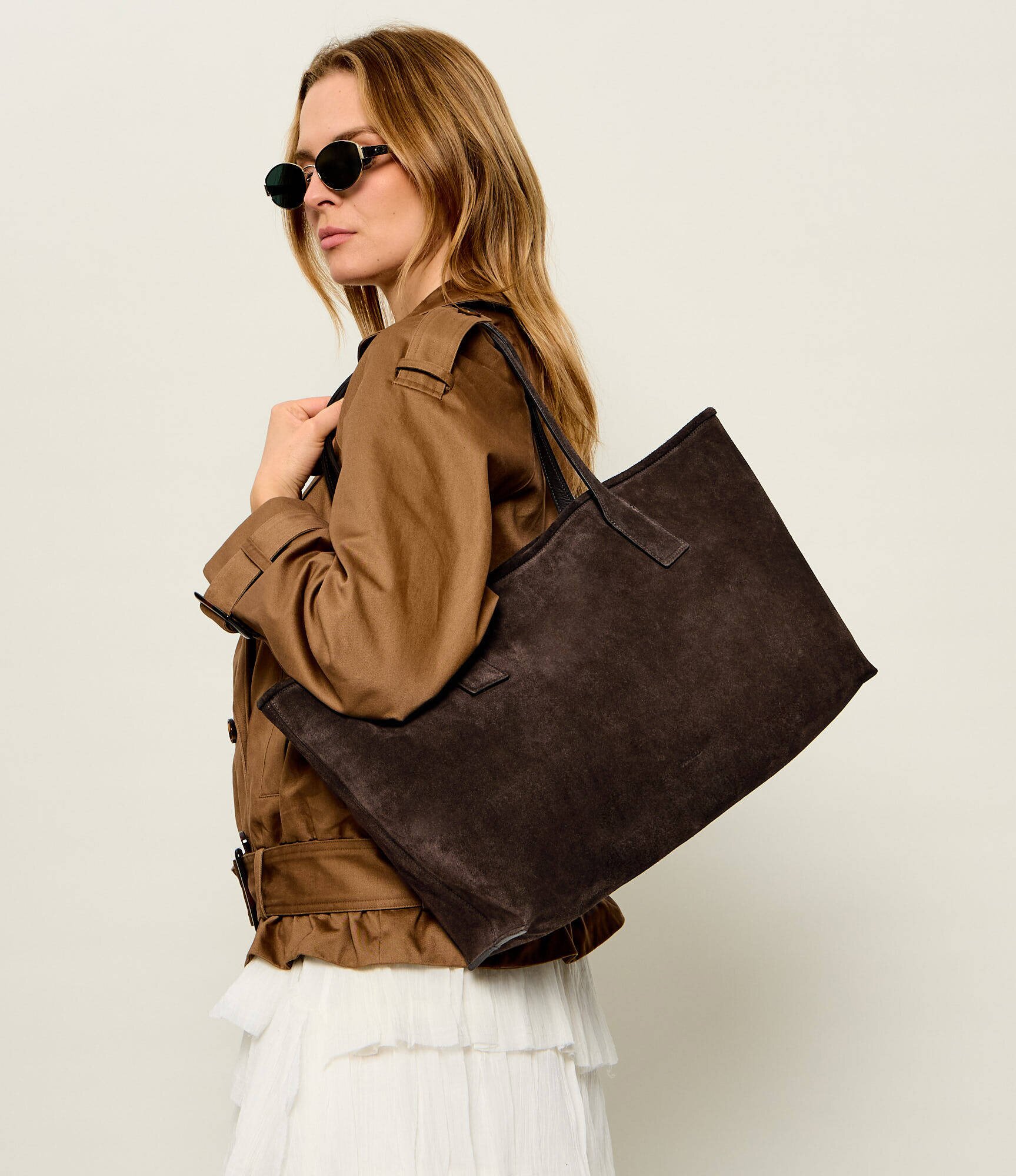 Marella Geantă shopper 2 în 1 Mlaecru | piele întoarsă