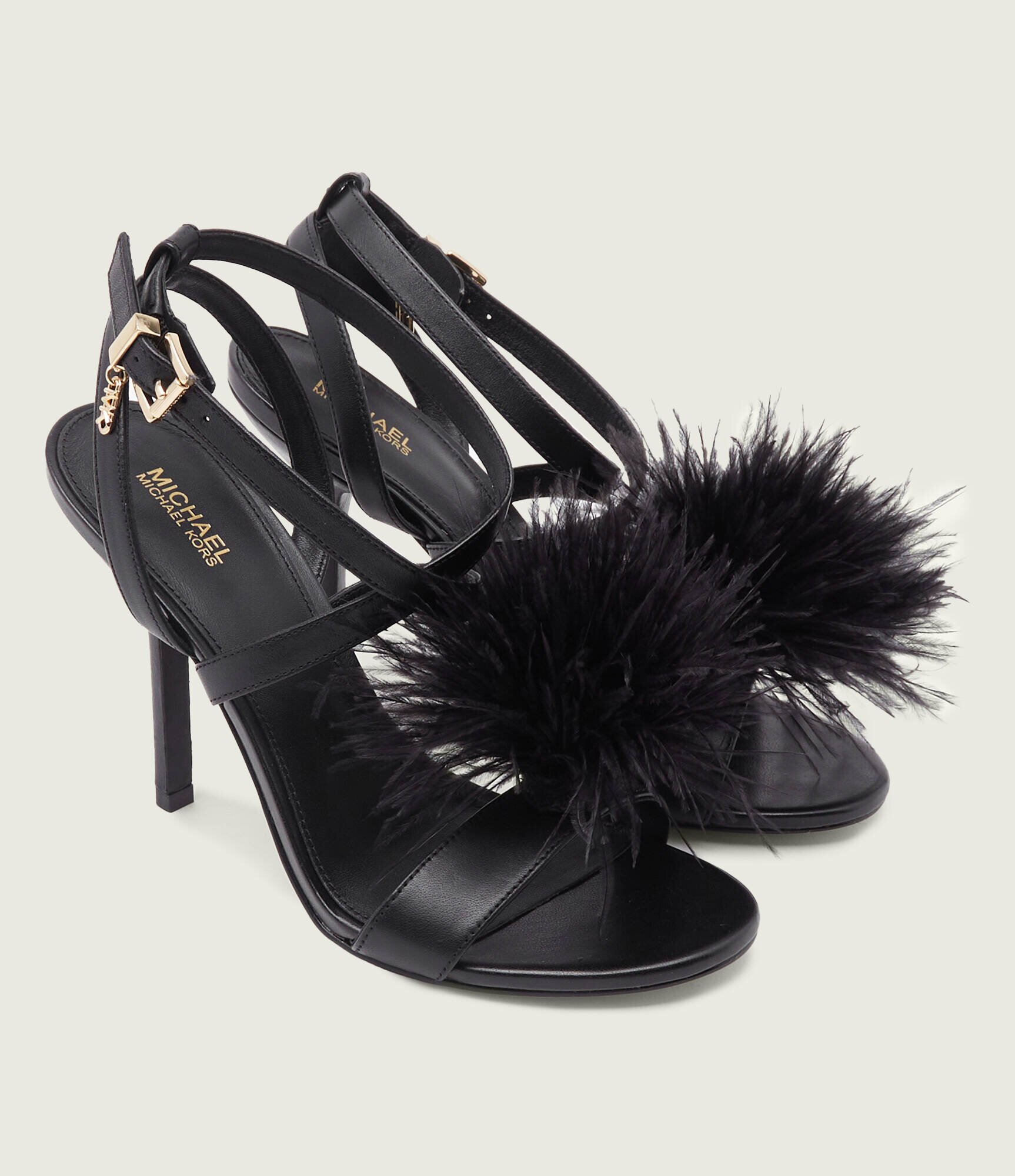 Michael Kors De piele sandale cu toc subțire Whitby Feather Trim