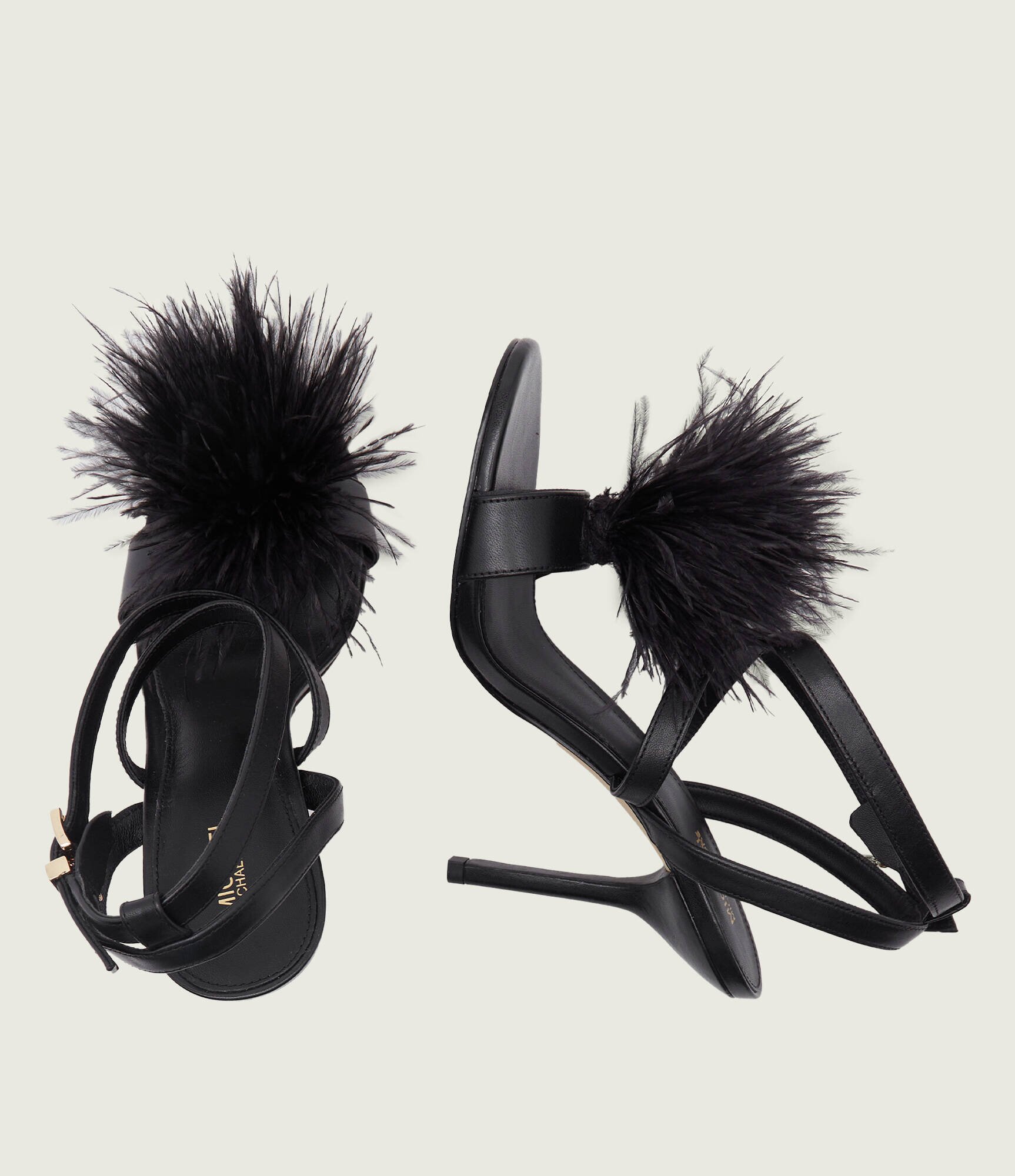 Michael Kors De piele sandale cu toc subțire Whitby Feather Trim