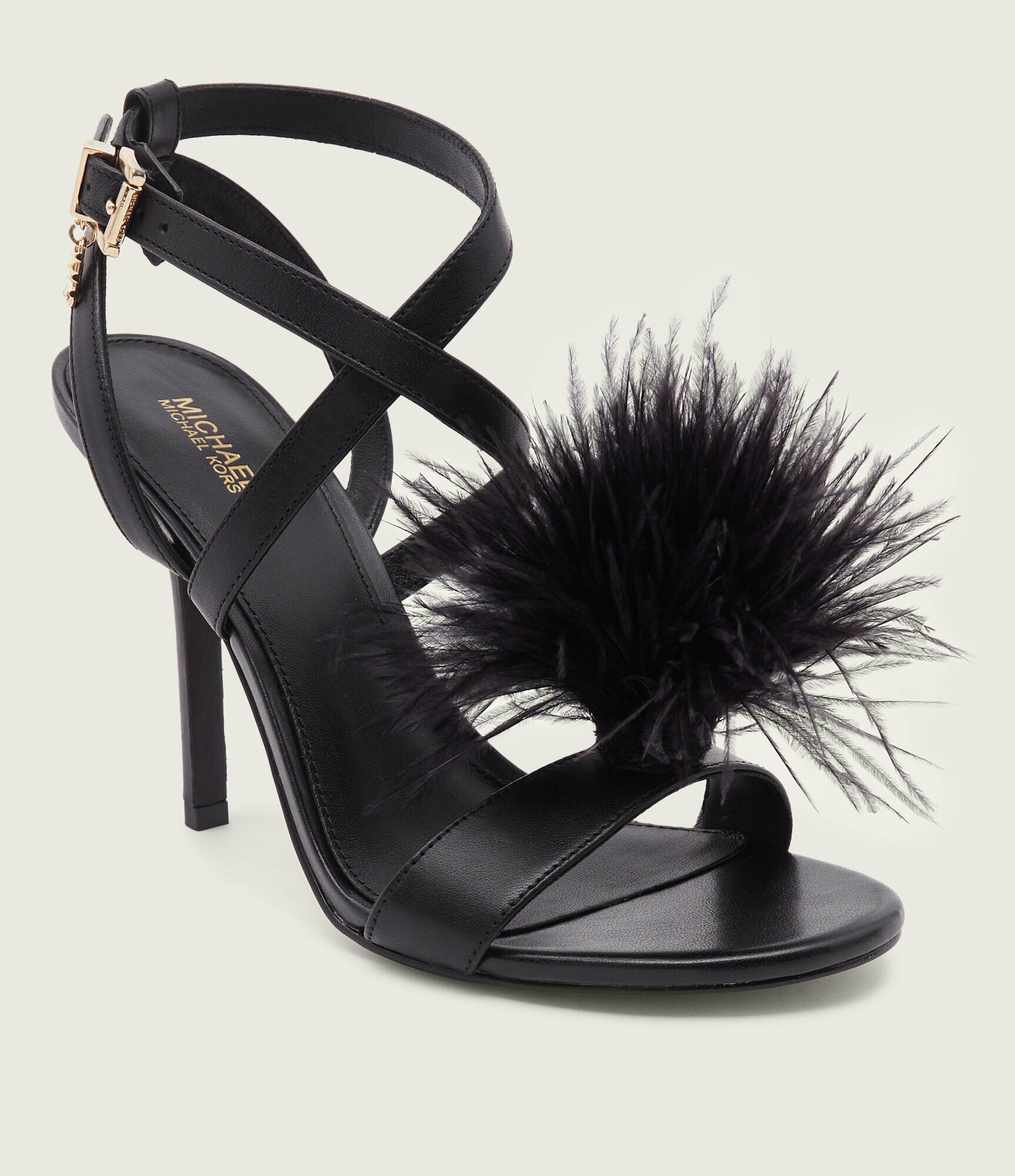 Michael Kors De piele sandale cu toc subțire Whitby Feather Trim