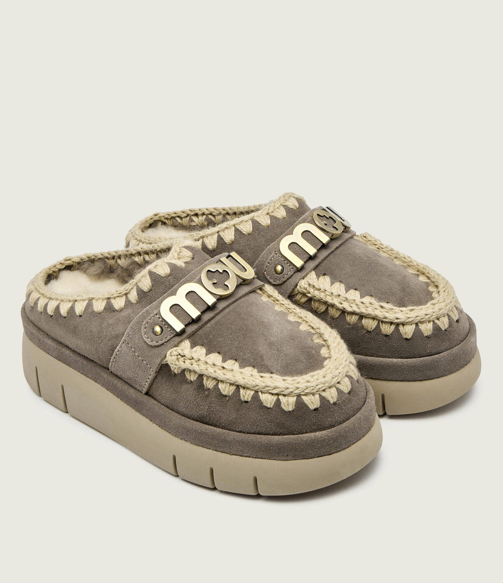 Mou Mules (încălțăminte) Bounce welt clog suede cu adaos de lână | piele întoarsă