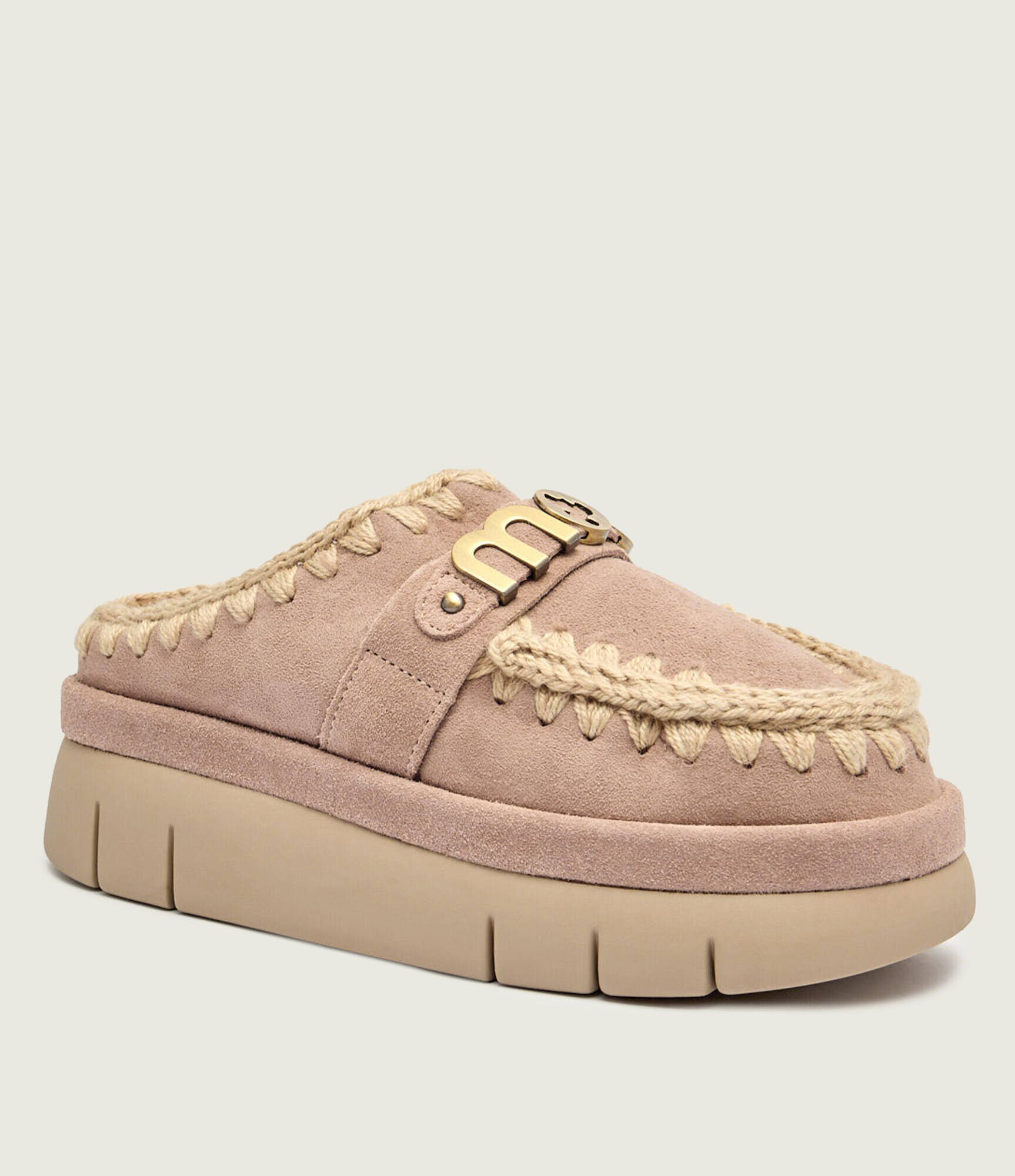 Mou Mules (încălțăminte) Bounce welt clog suede cu adaos de lână | piele întoarsă