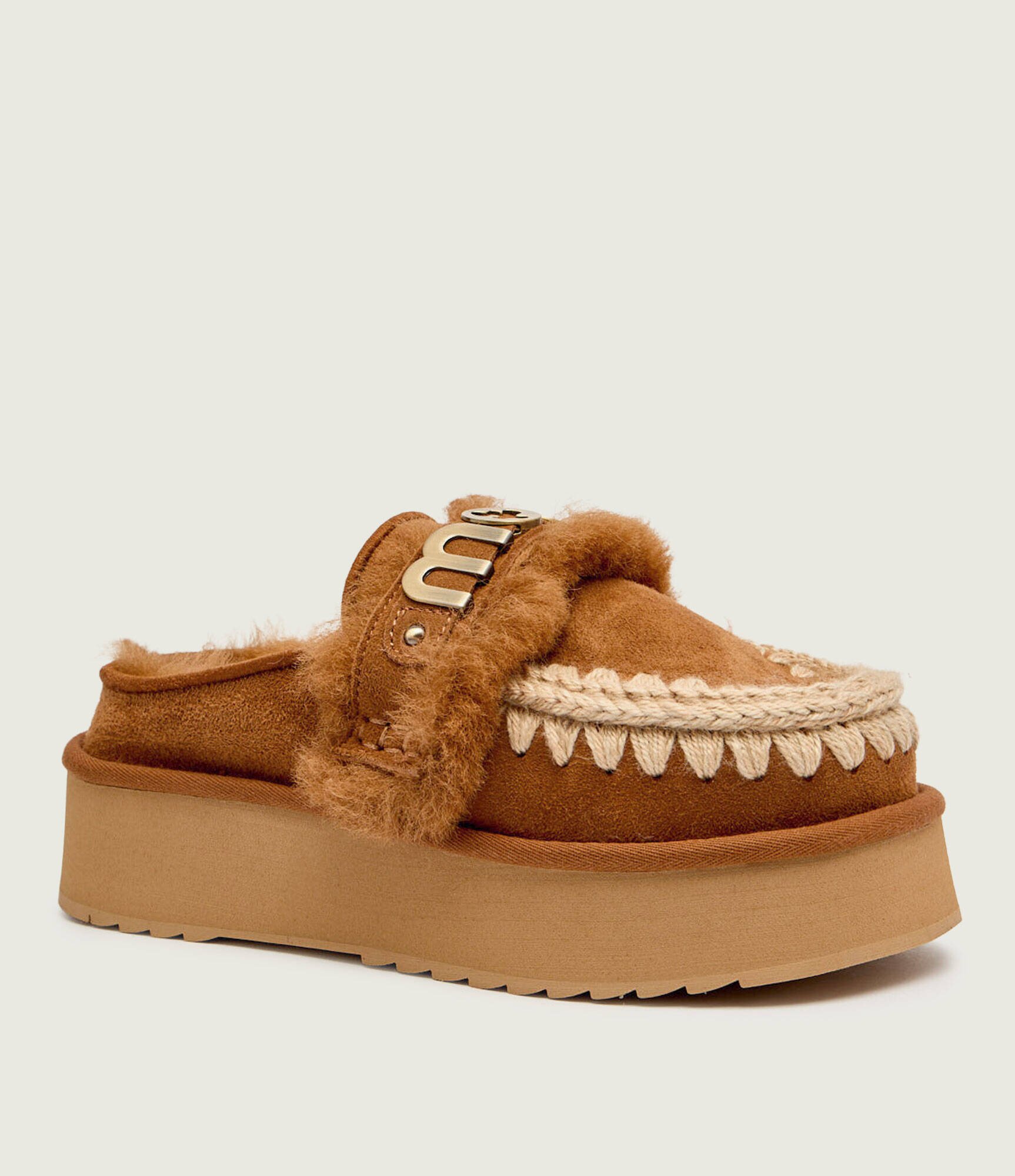 Mou Mules (încălțăminte) Platform clog - letter logo | shearling cu adaos de lână