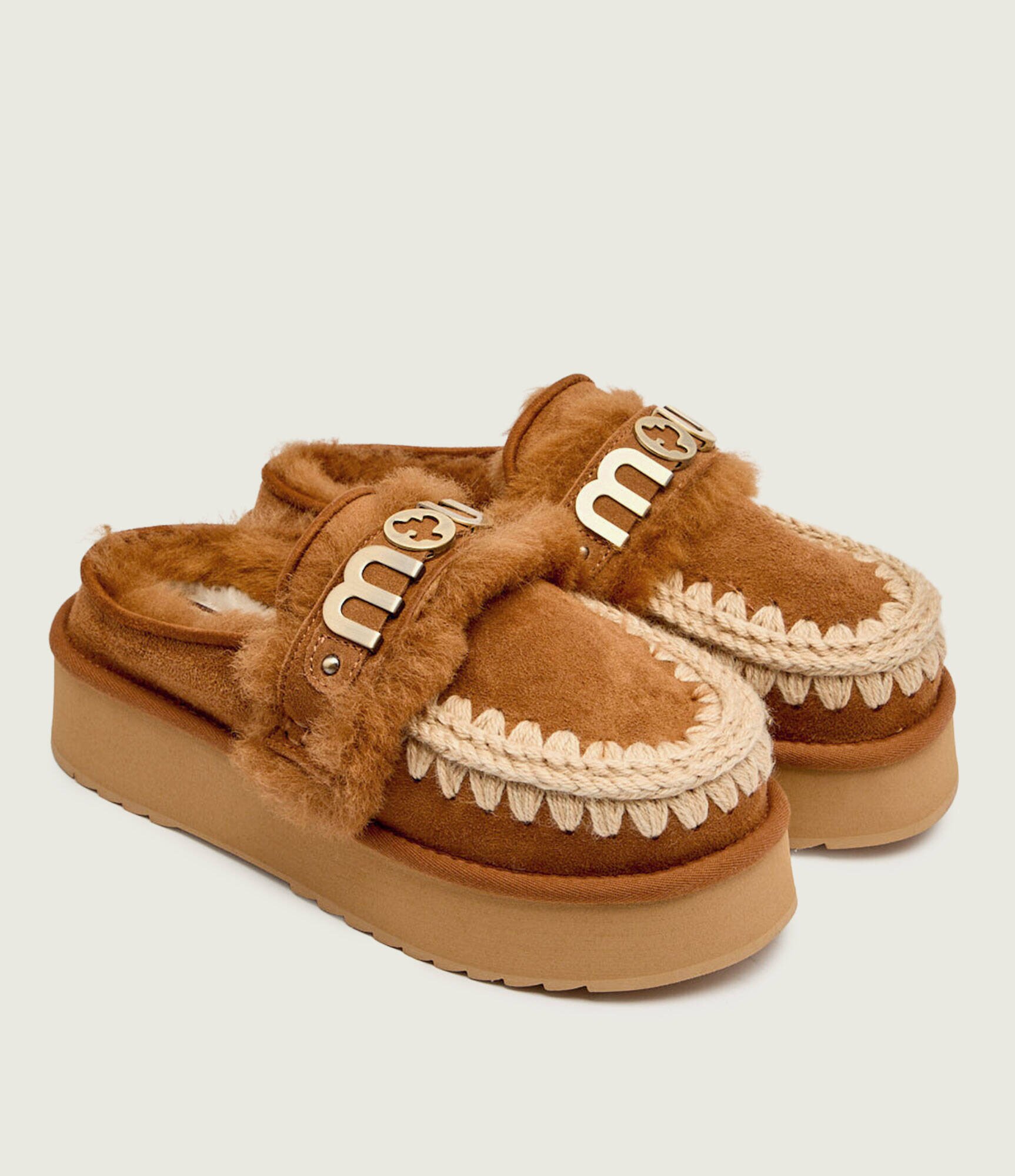 Mou Mules (încălțăminte) Platform clog - letter logo | shearling cu adaos de lână