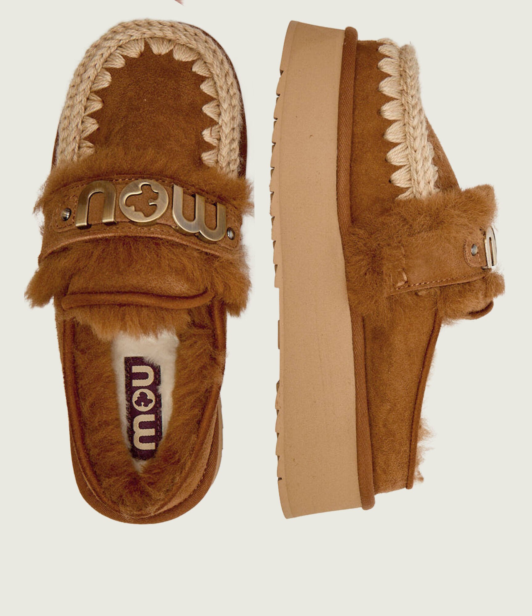 Mou Mules (încălțăminte) Platform clog - letter logo | shearling cu adaos de lână