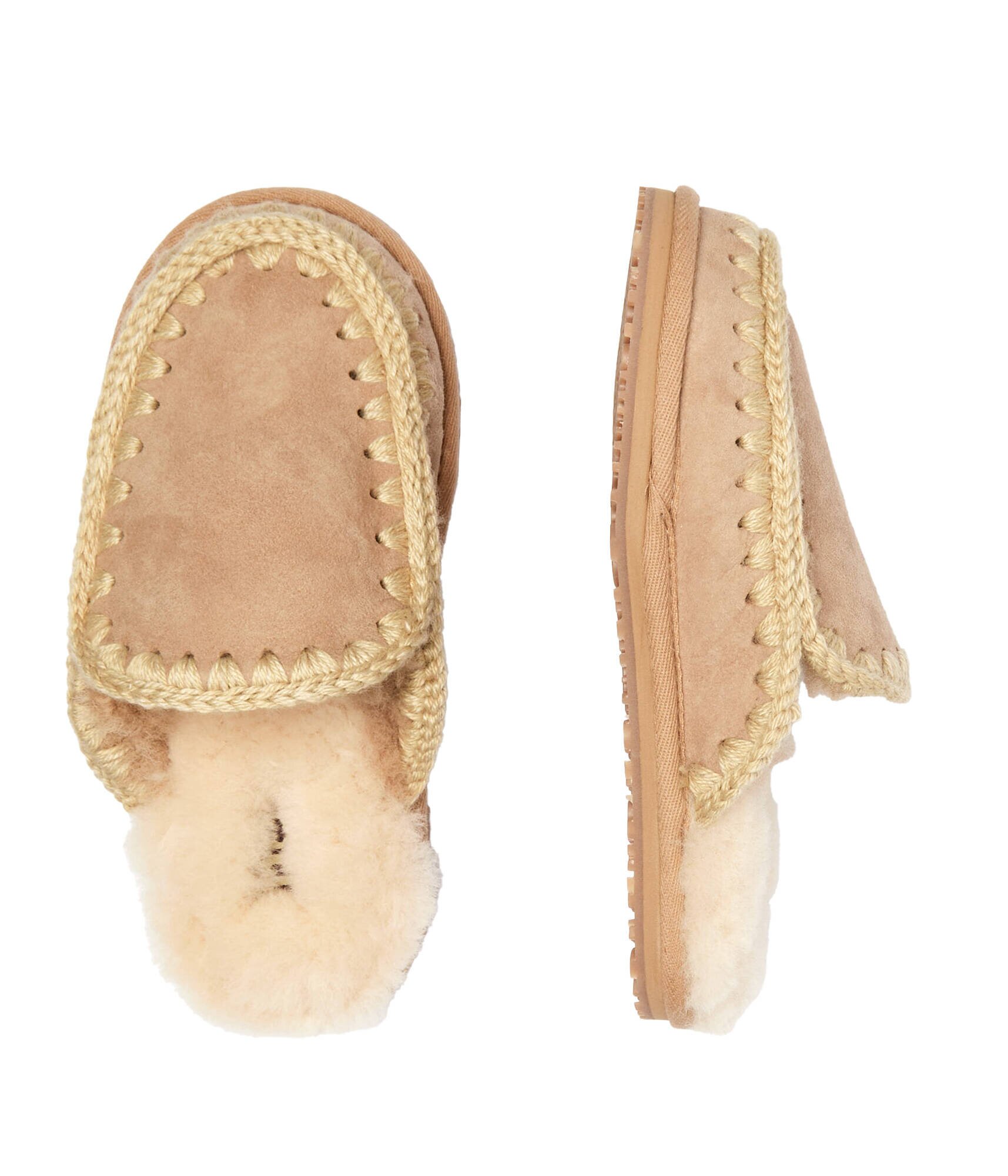 Mou Papuci de casă Full Eskimo Stitch cu adaos de lână | piele întoarsă