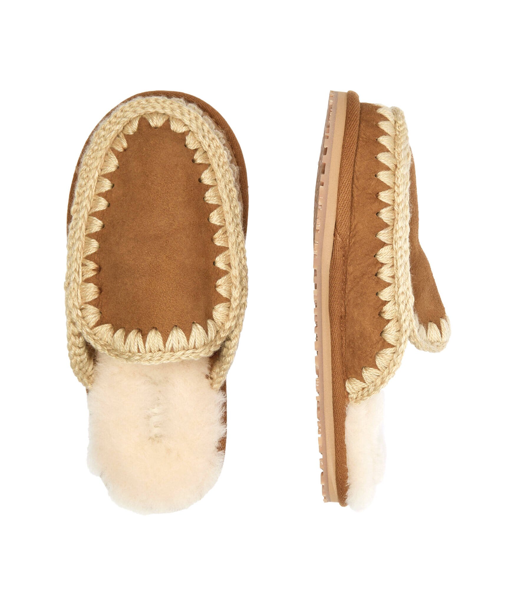 Mou Papuci de casă Full Eskimo Stitch cu adaos de lână | piele întoarsă