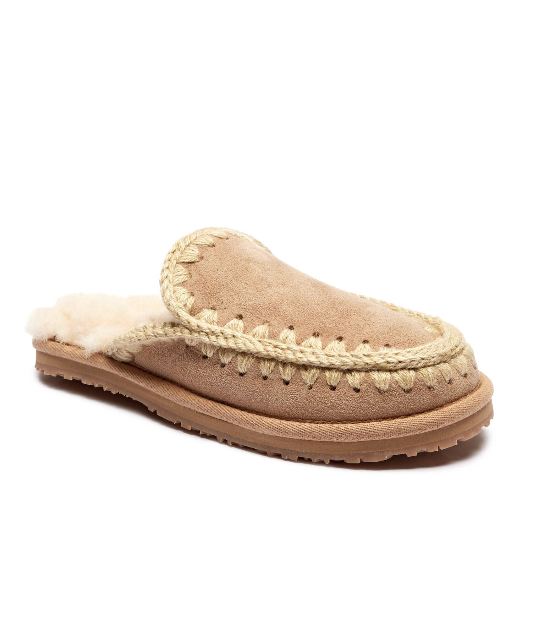 Mou Papuci de casă Full Eskimo Stitch cu adaos de lână | piele întoarsă