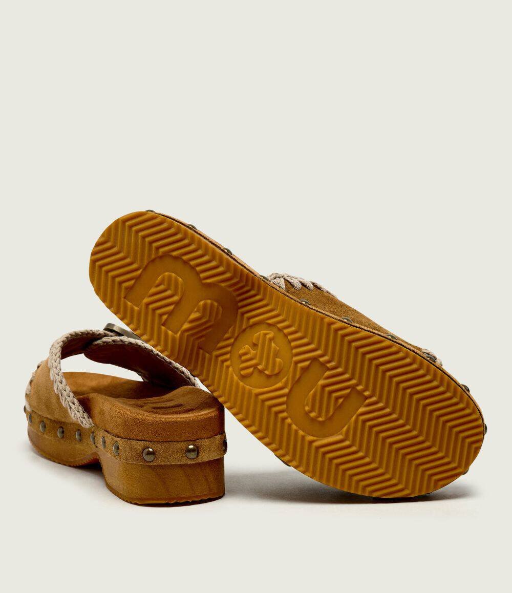 Mou Șlapi Low heel wood clog | piele întoarsă