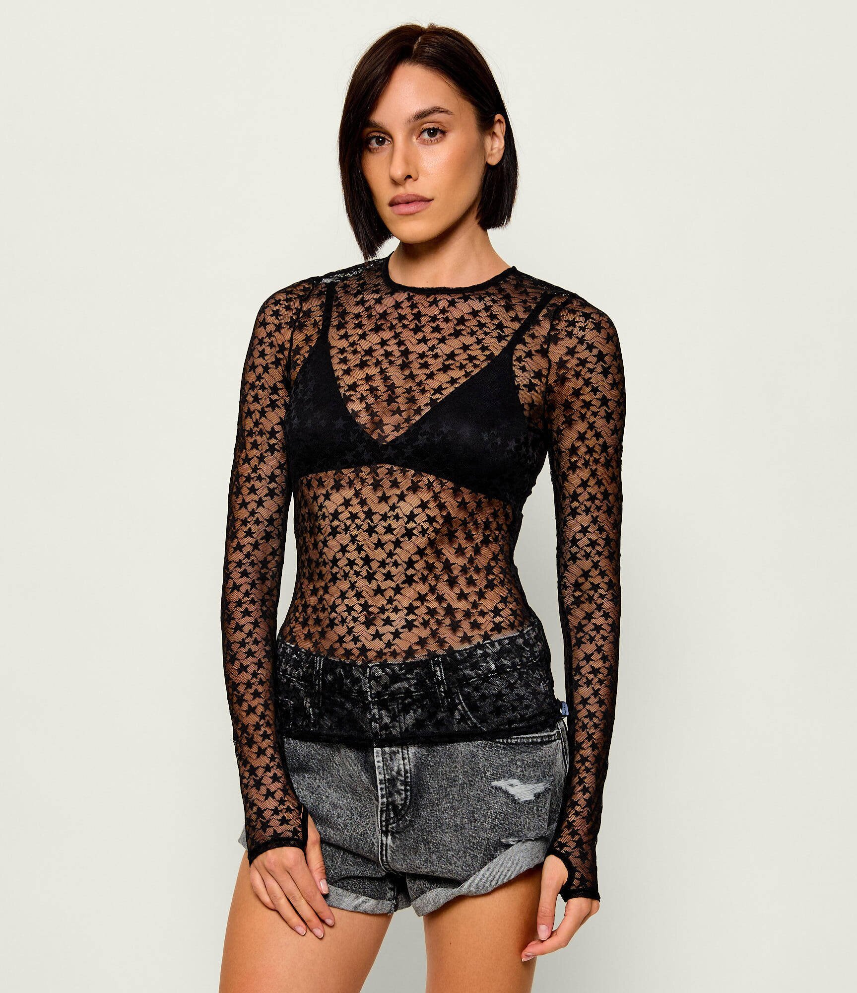 One Teaspoon De dantelă bluză Black magic star | Slim Fit