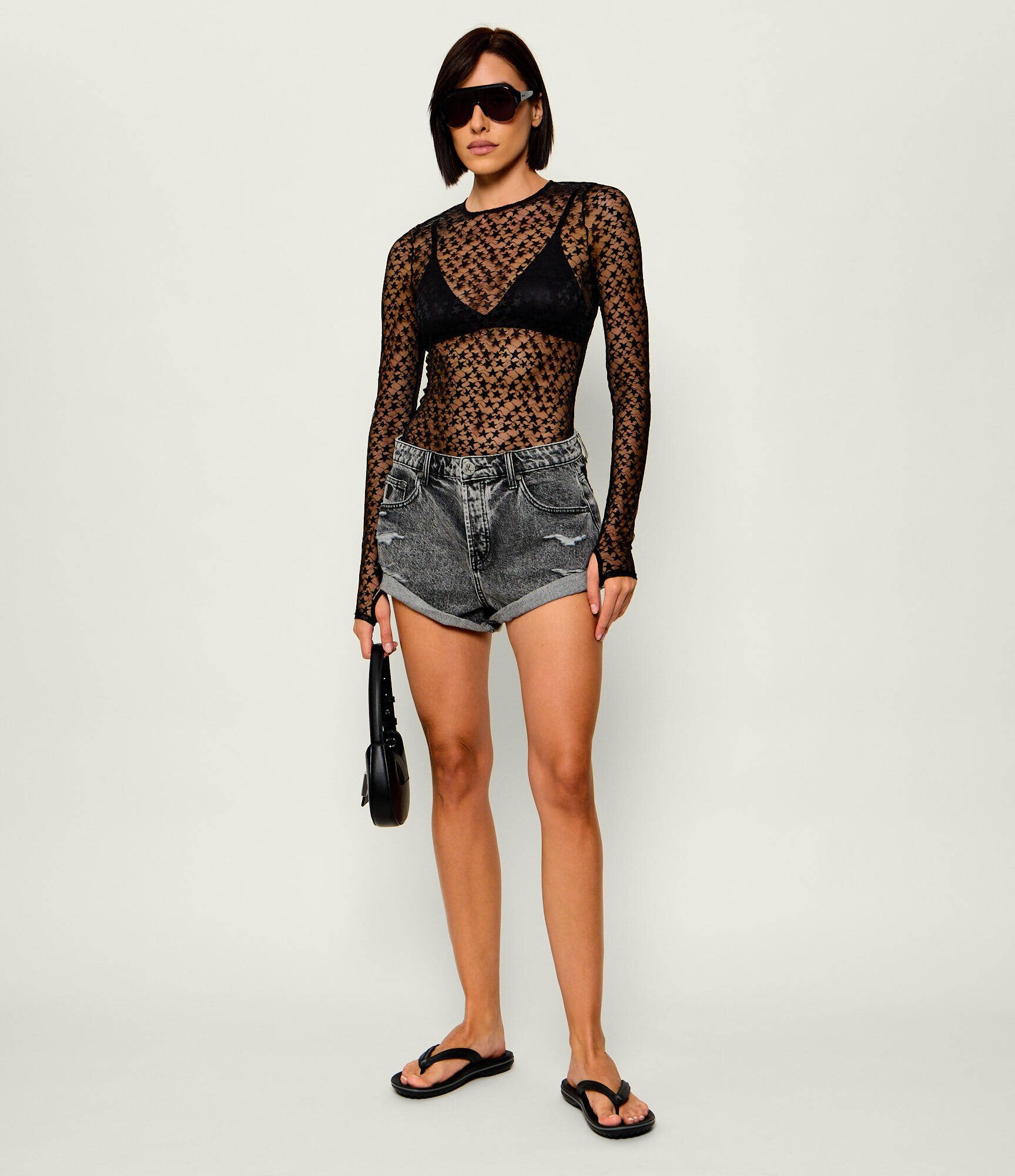 One Teaspoon De dantelă bluză Black magic star | Slim Fit