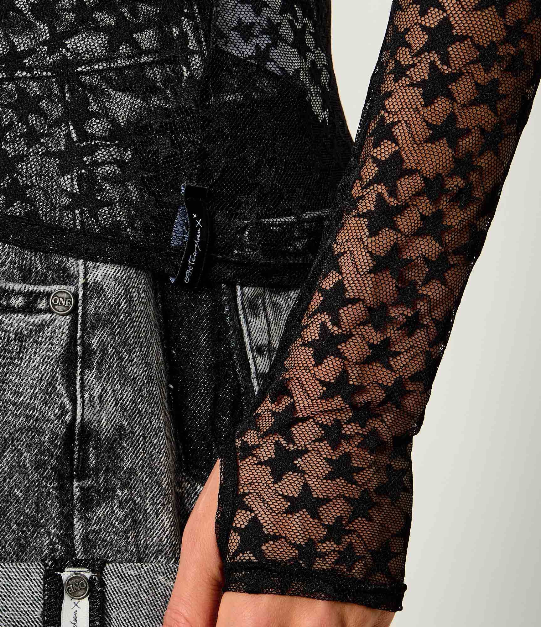 One Teaspoon De dantelă bluză Black magic star | Slim Fit