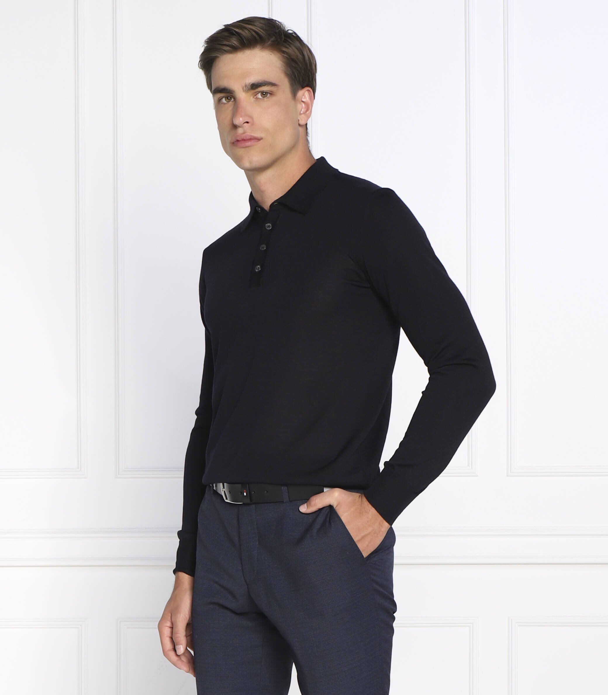Oscar Jacobson de lână pulover ruben poloshirt l-s | slim fit